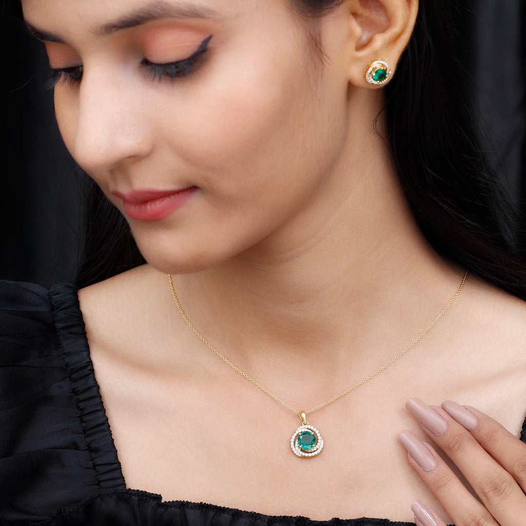 Lab Created Emerald Swirl Necklace and Earrings Set With Moissanite
