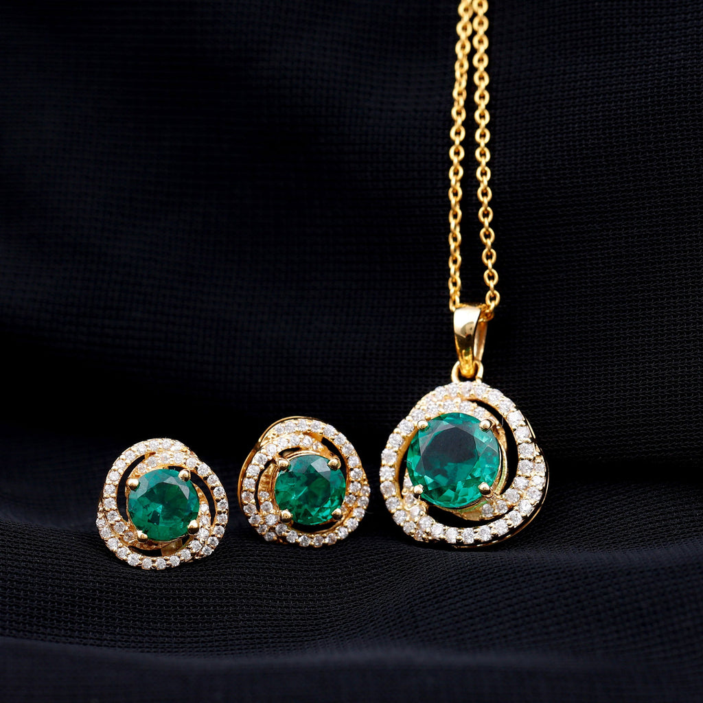 Lab Created Emerald Swirl Necklace and Earrings Set With Moissanite
