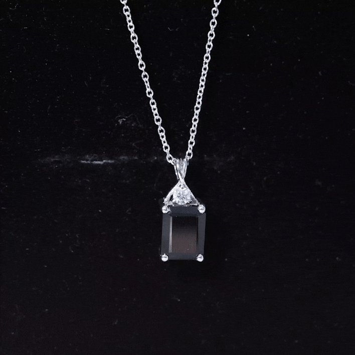 Natural 2 CT Black Onyx Emerald Cut Necklace With Chain