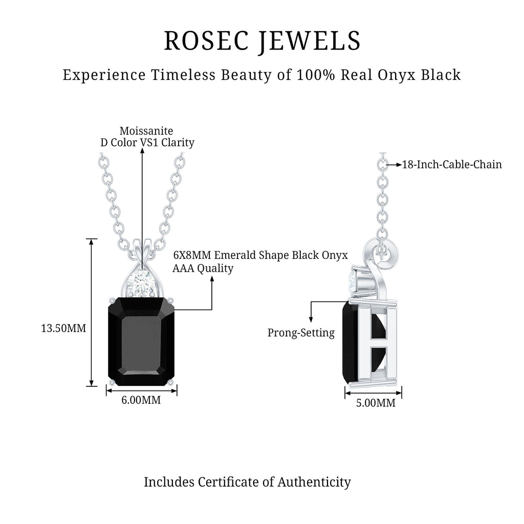 Natural 2 CT Black Onyx Emerald Cut Necklace With Chain