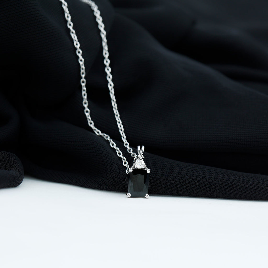 Natural 2 CT Black Onyx Emerald Cut Necklace With Chain