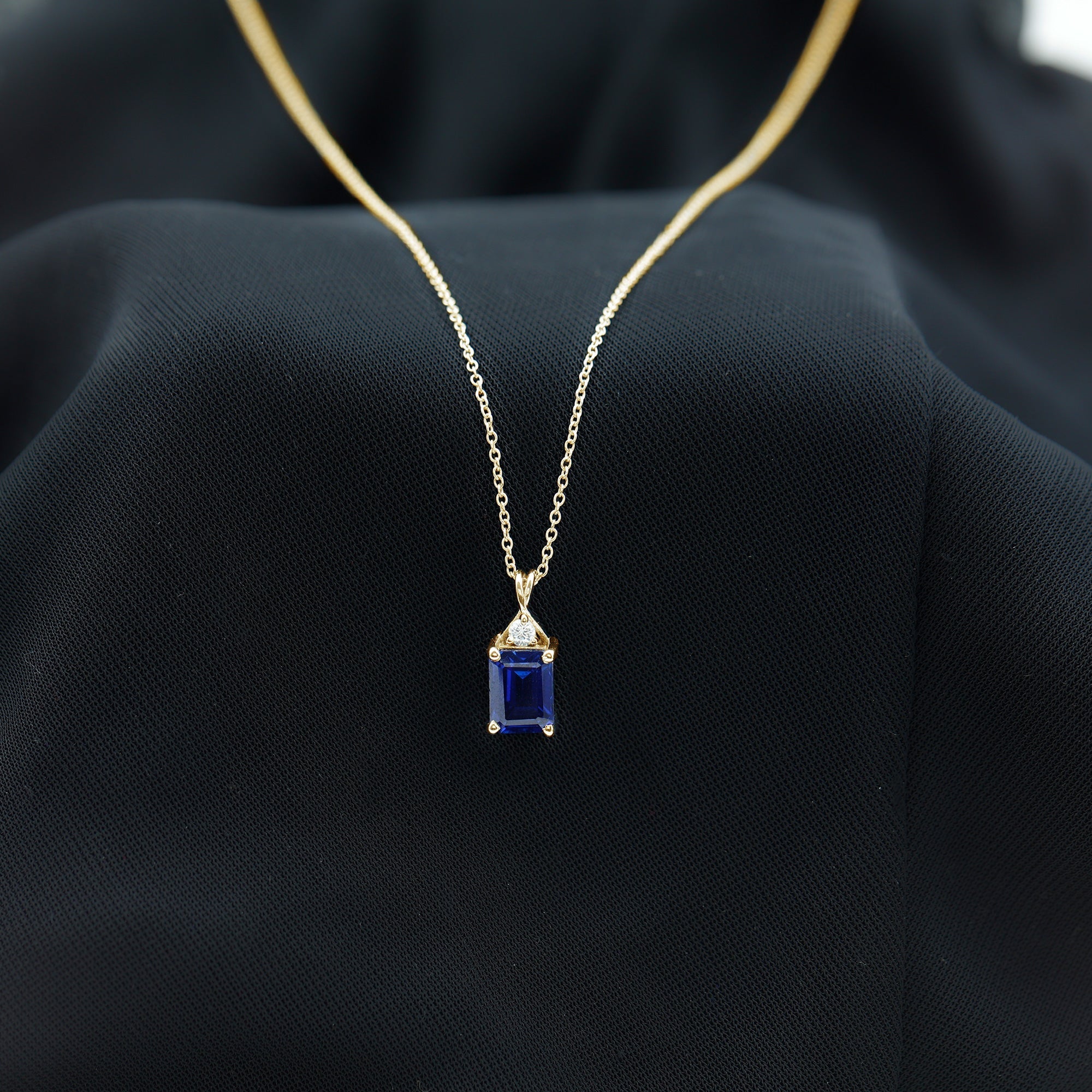 Certified Lab Created Blue Sapphire Emerald Cut Necklace with Chain