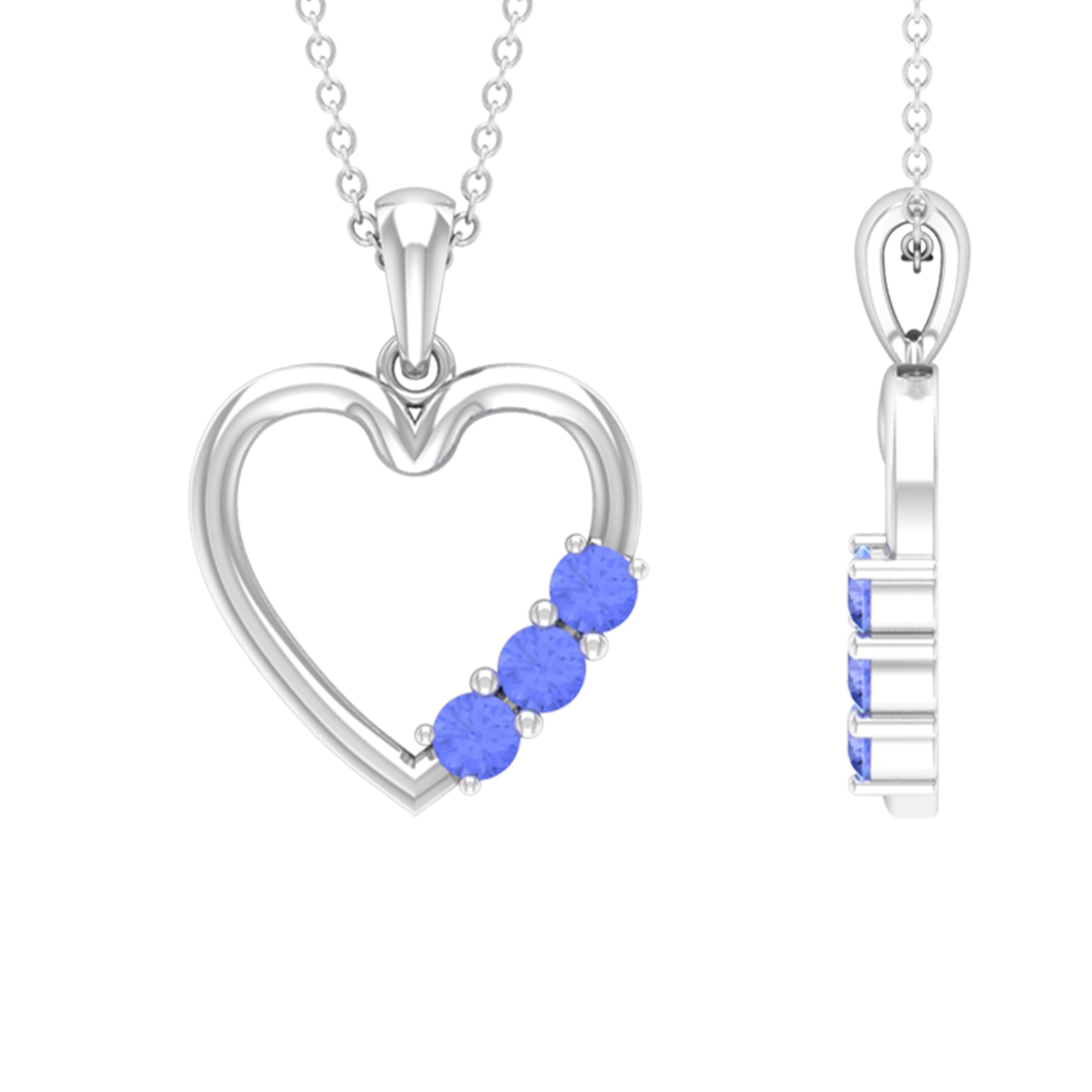 1/2 CT Tanzanite Three Stone Gold Heart Pendant