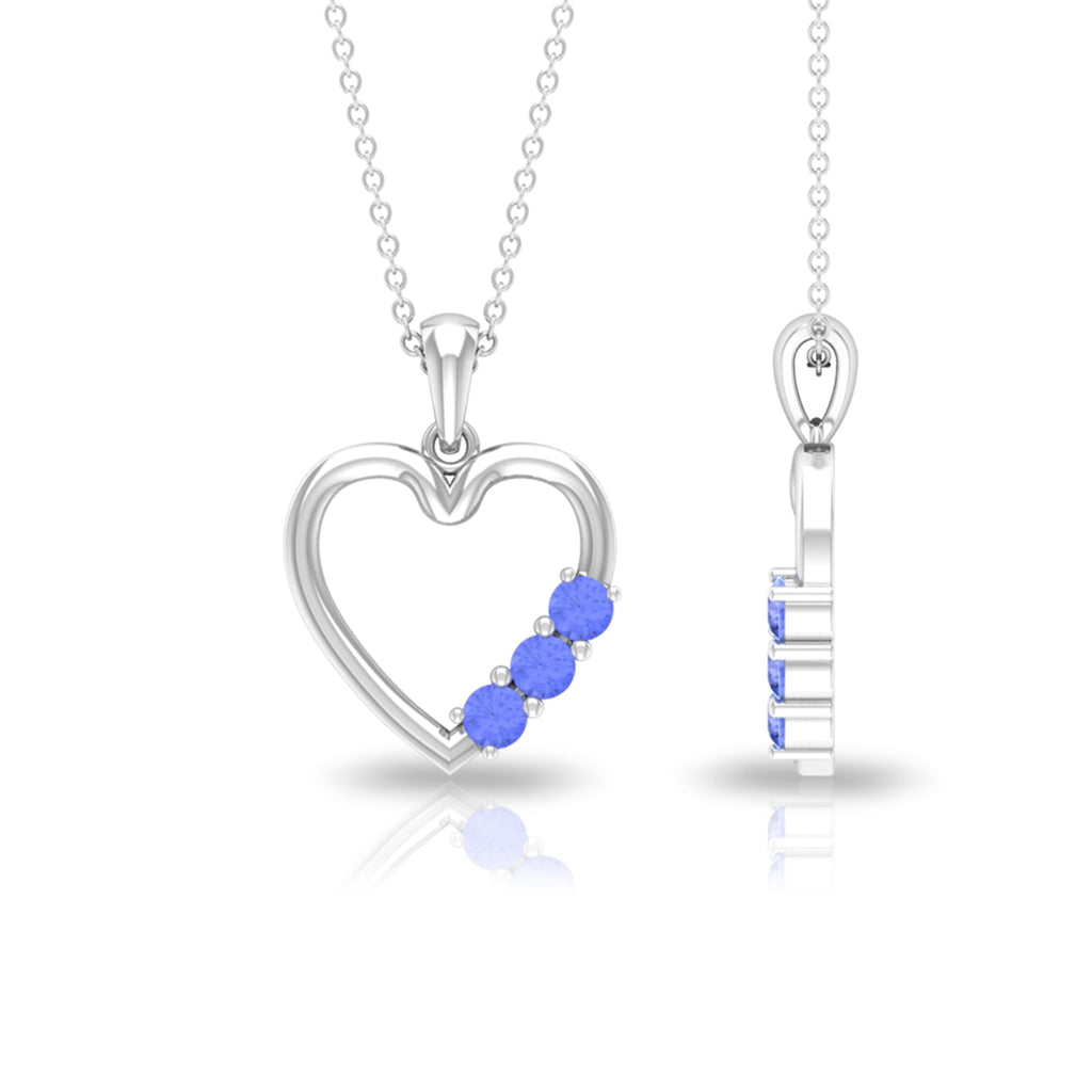 1/2 CT Tanzanite Three Stone Gold Heart Pendant