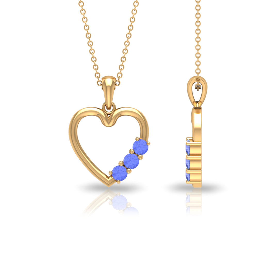 1/2 CT Tanzanite Three Stone Gold Heart Pendant