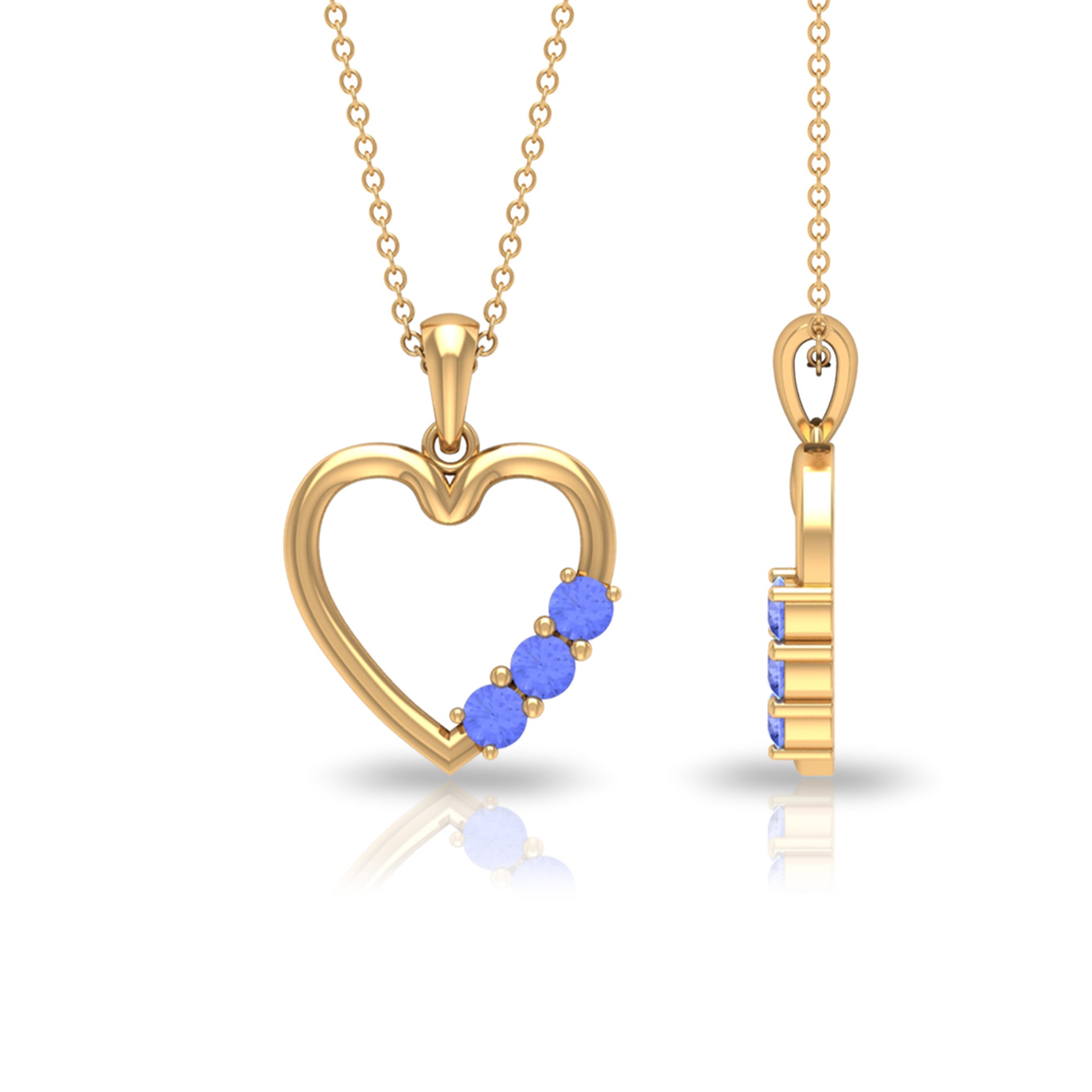 1/2 CT Tanzanite Three Stone Gold Heart Pendant