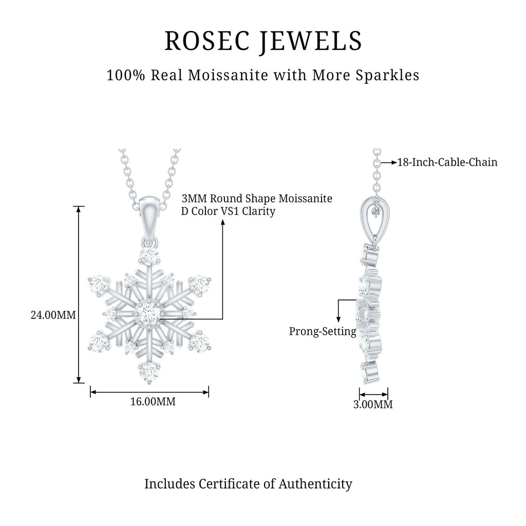 Certified Classic Moissanite Snowflake Pendant Necklace With Chain