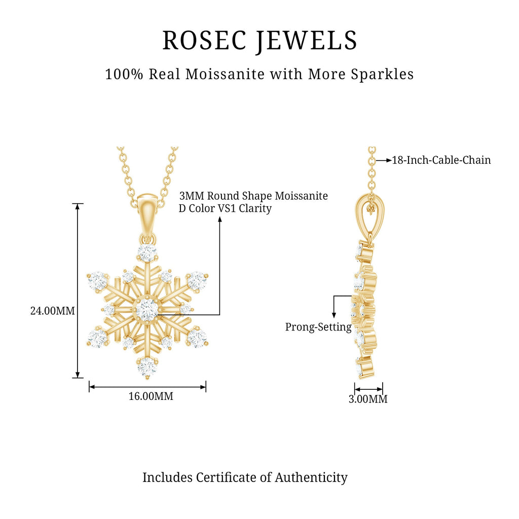 Certified Classic Moissanite Snowflake Pendant Necklace With Chain