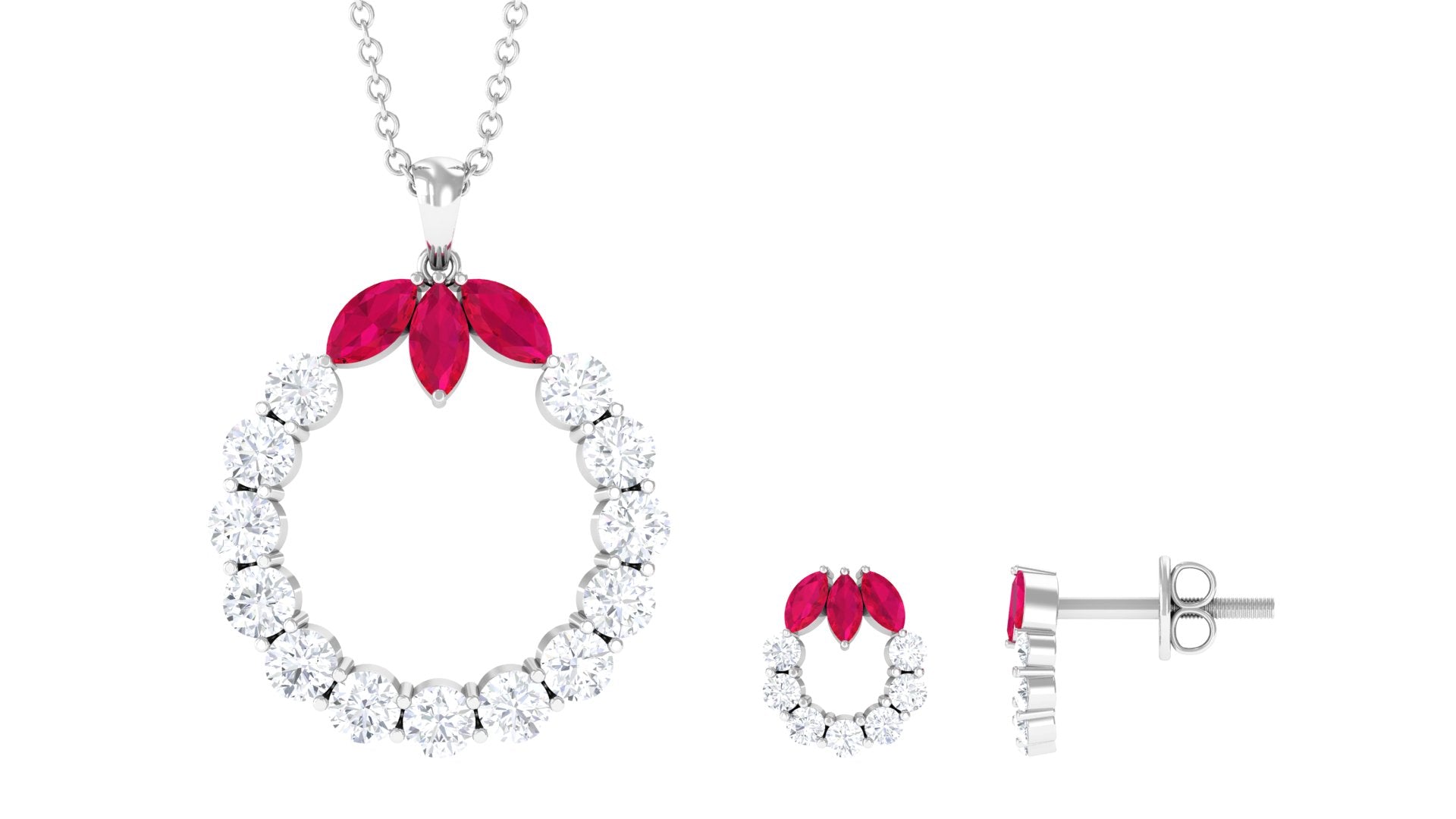 Marquise Cut Created Ruby and Moissanite Eternity Jewelry Set