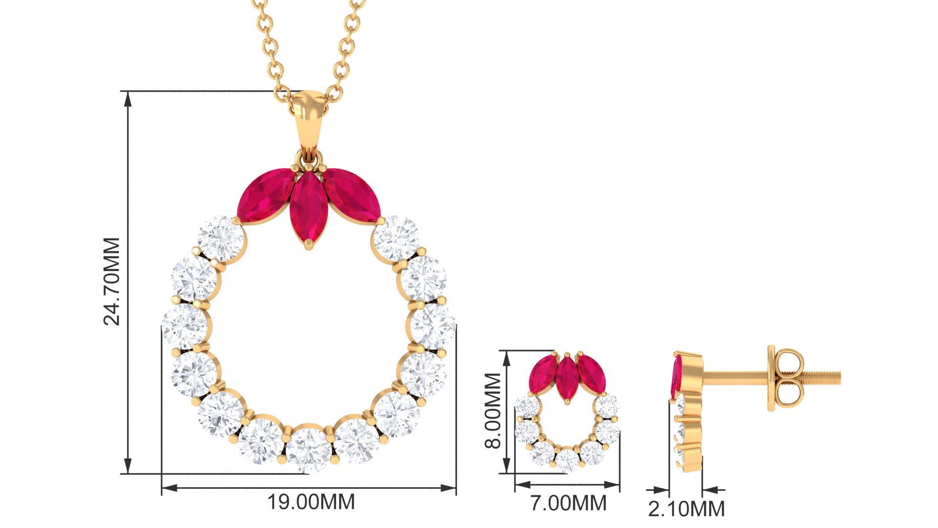 Marquise Cut Created Ruby and Moissanite Eternity Jewelry Set