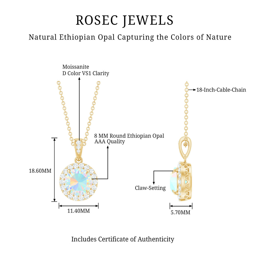 Real Ethiopian Opal Necklace With Moissanite Halo