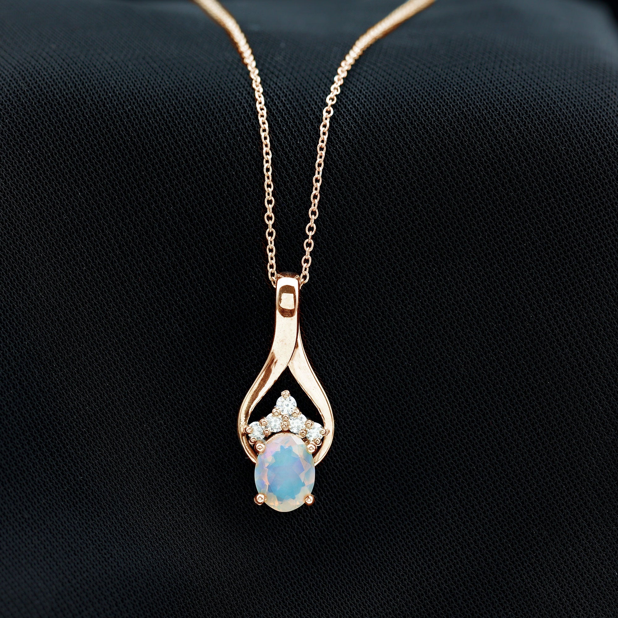 Natural Oval Ethiopian Opal and Moissanite Teardrop Necklace With Chain