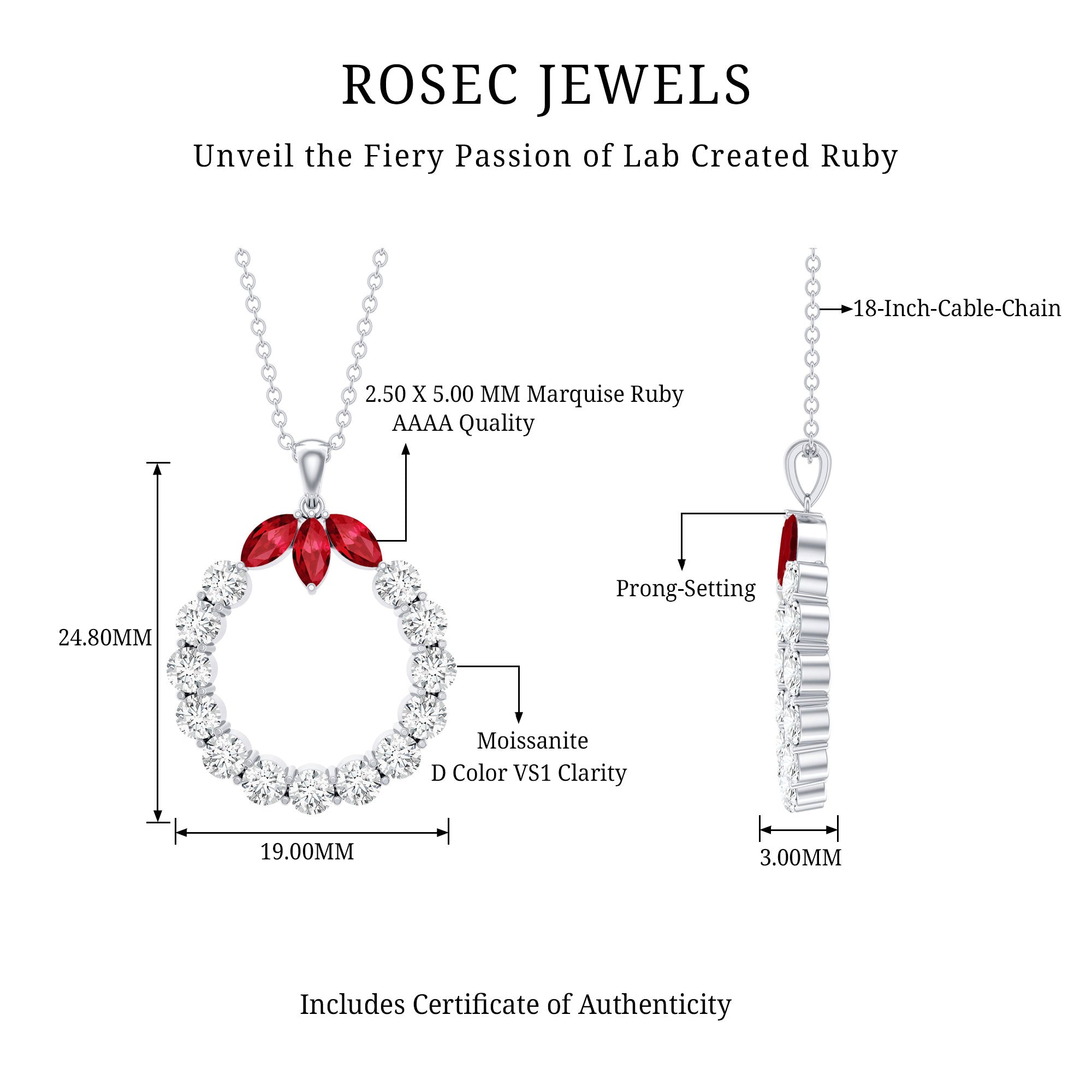 Marquise Cut Created Ruby and Moissanite Eternity Pendant Necklace