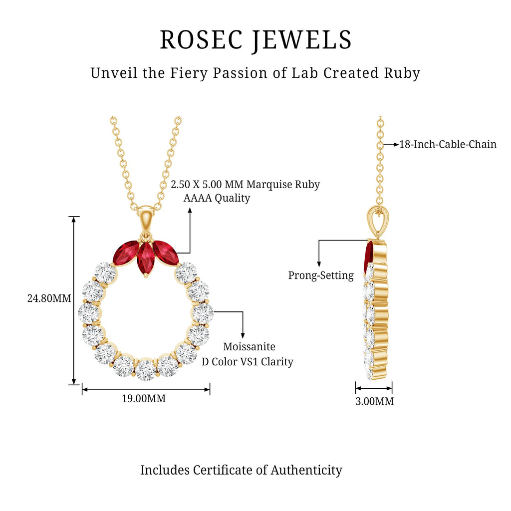 Marquise Cut Created Ruby and Moissanite Eternity Pendant Necklace