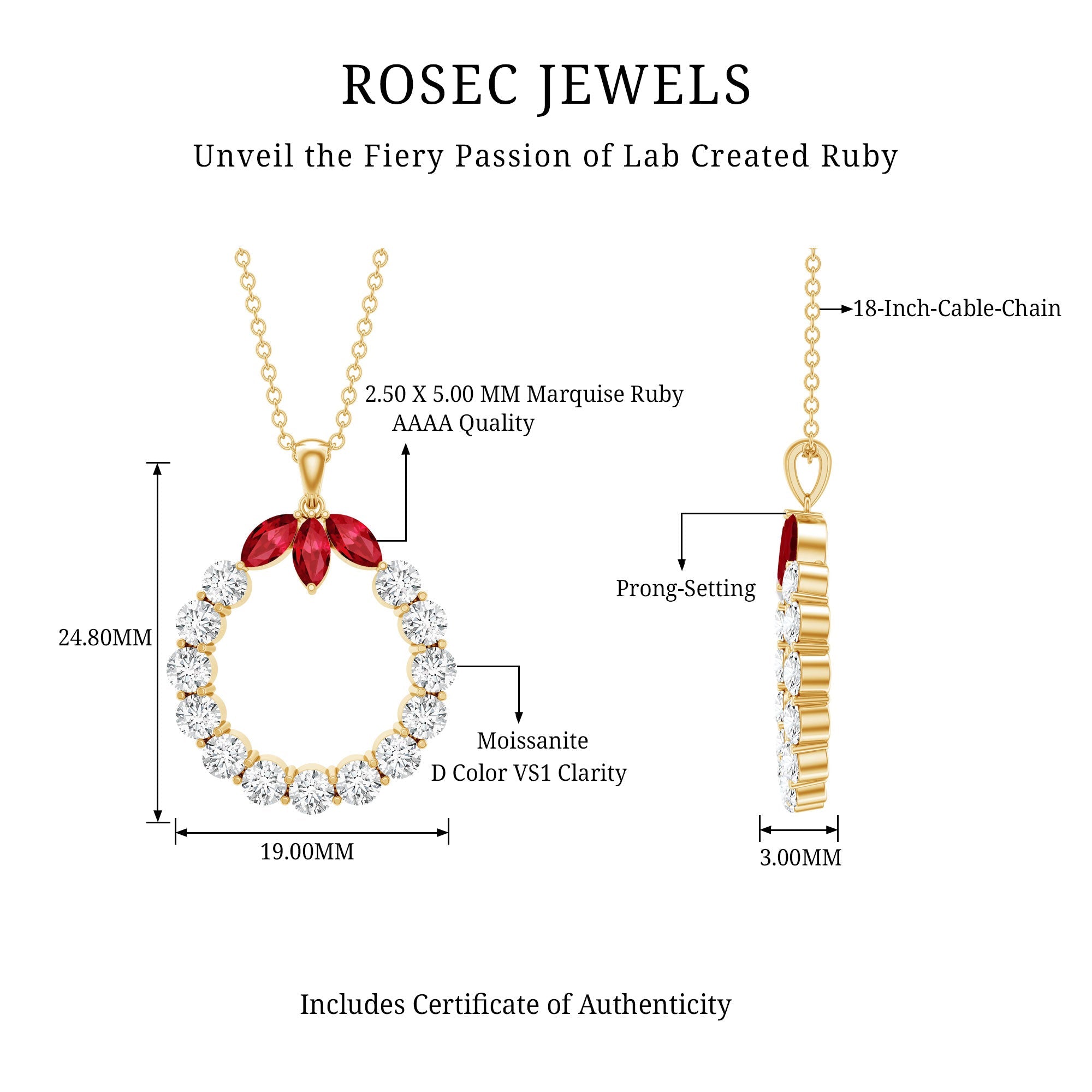 Marquise Cut Created Ruby and Moissanite Eternity Pendant Necklace