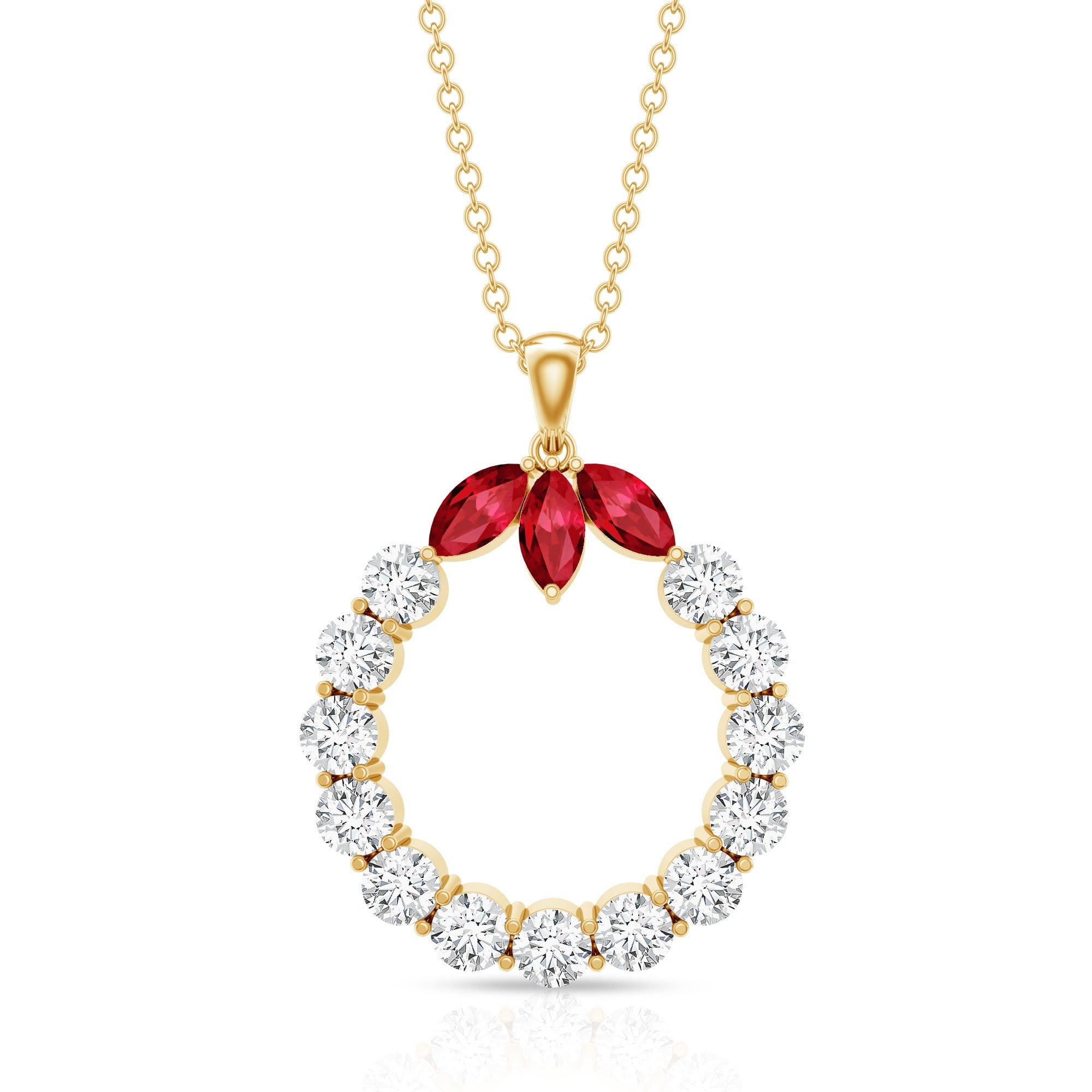 Marquise Cut Created Ruby and Moissanite Eternity Pendant Necklace