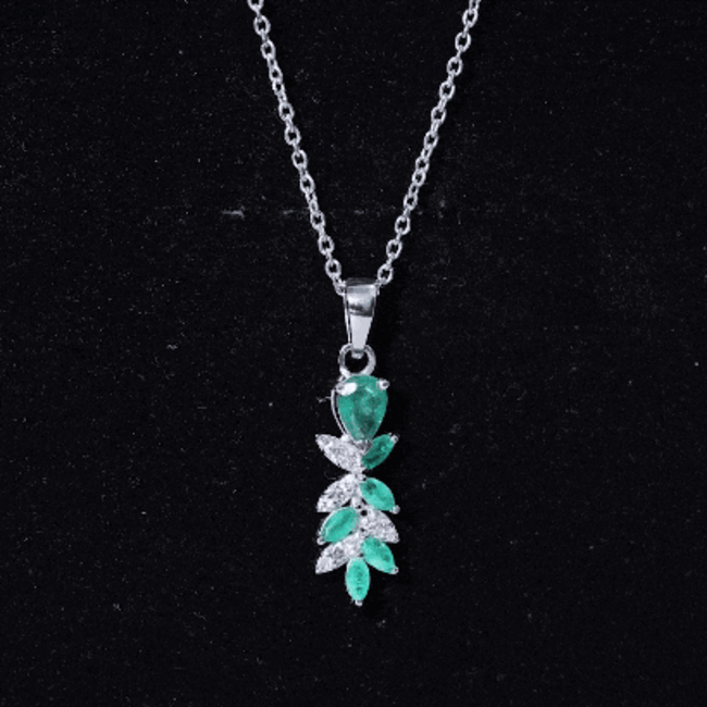 Designer Emerald and Diamond Leaf Pendant Necklace