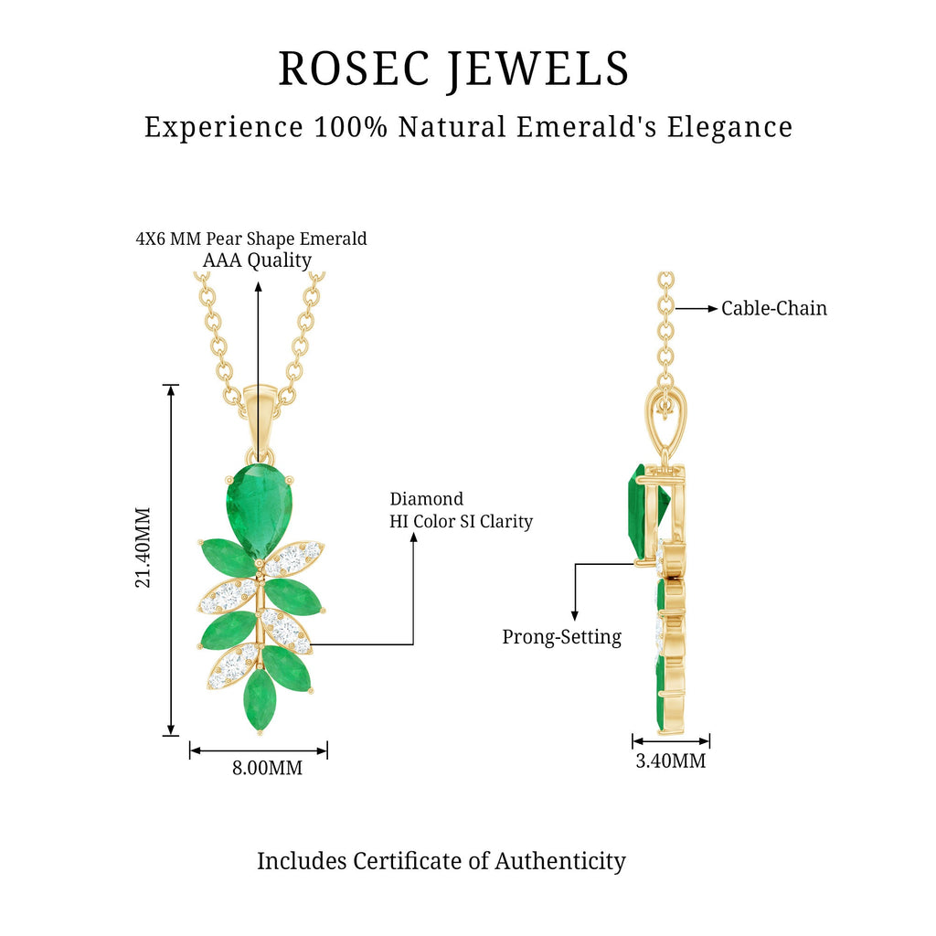 Designer Emerald and Diamond Leaf Pendant Necklace