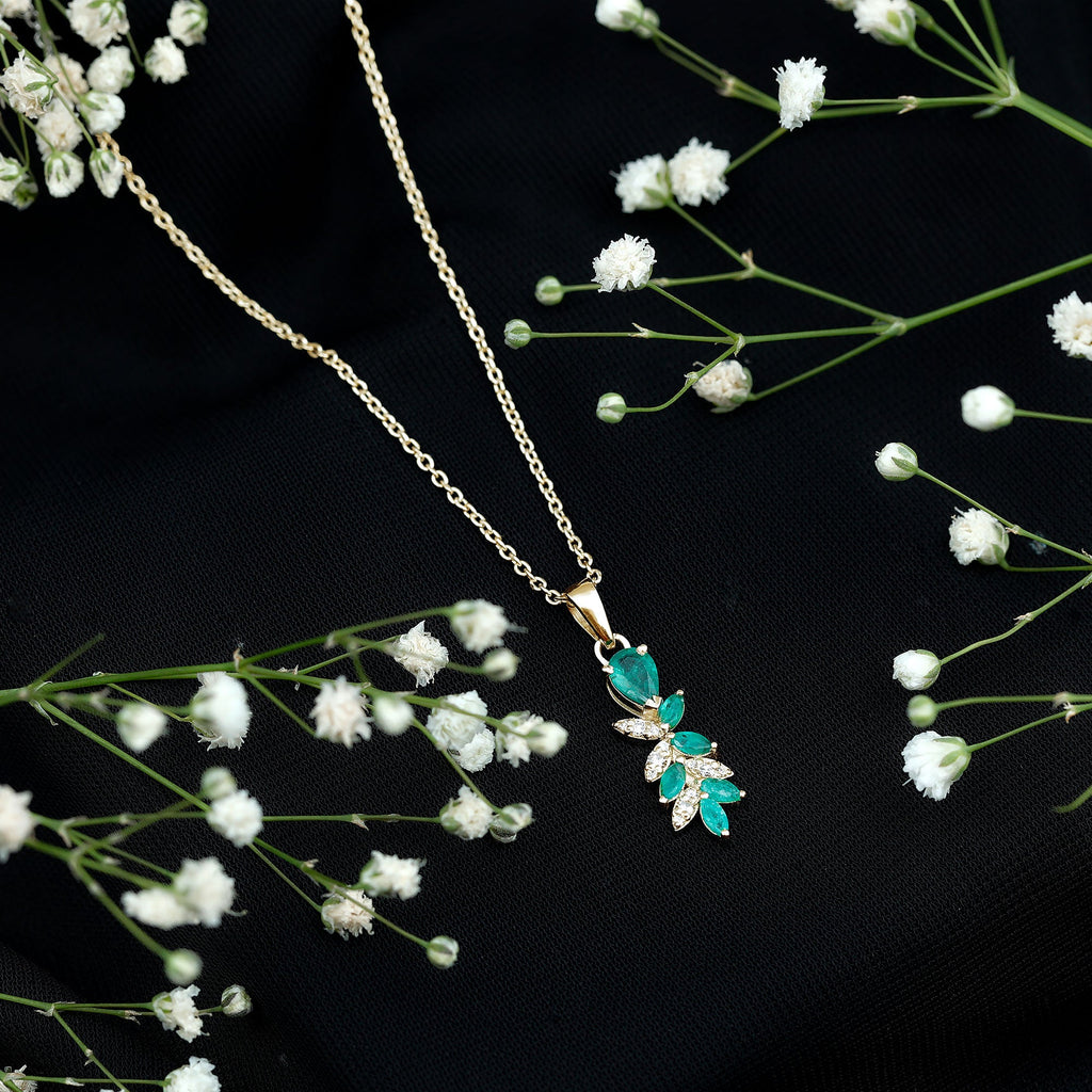 Designer Emerald and Diamond Leaf Pendant Necklace