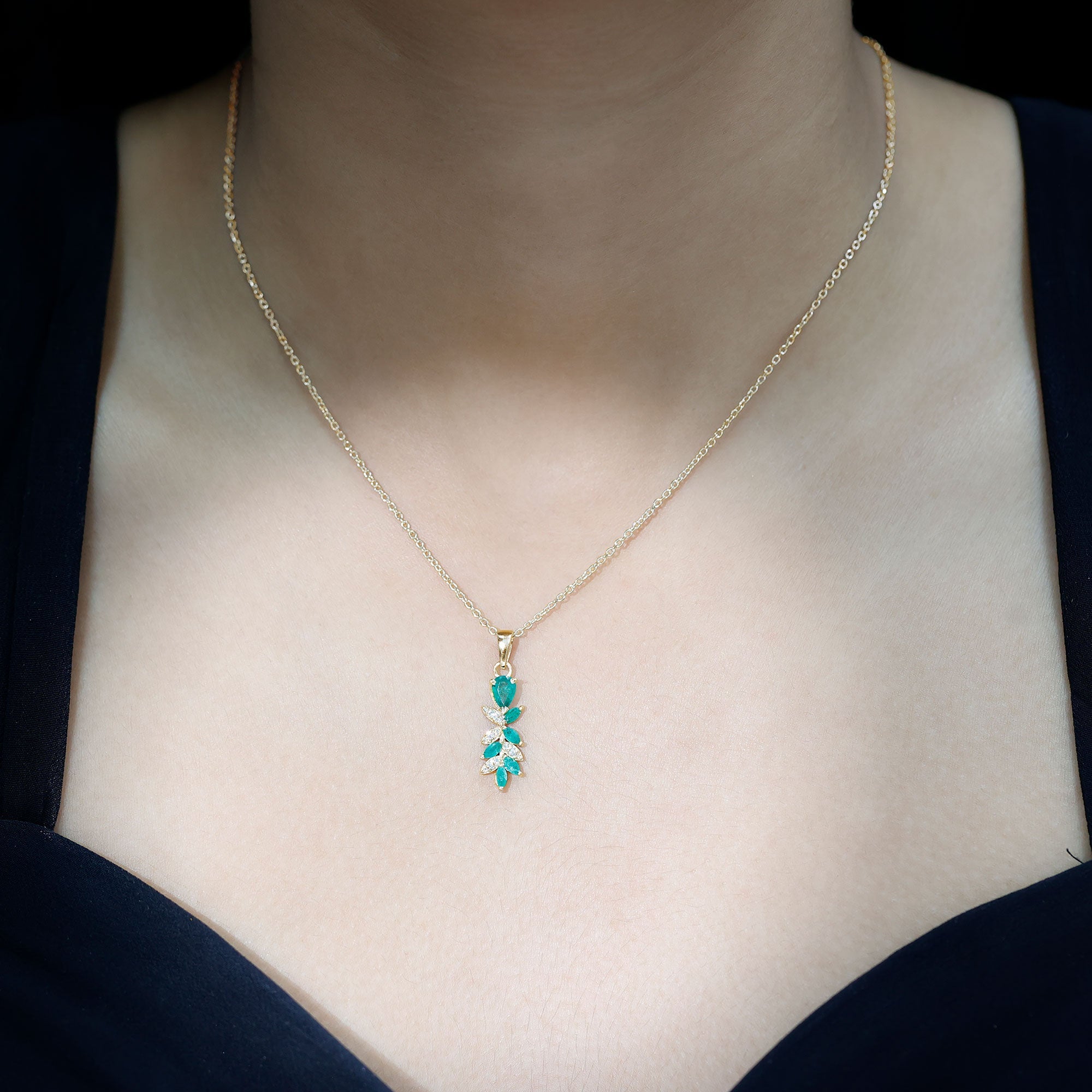 Designer Emerald and Diamond Leaf Pendant Necklace