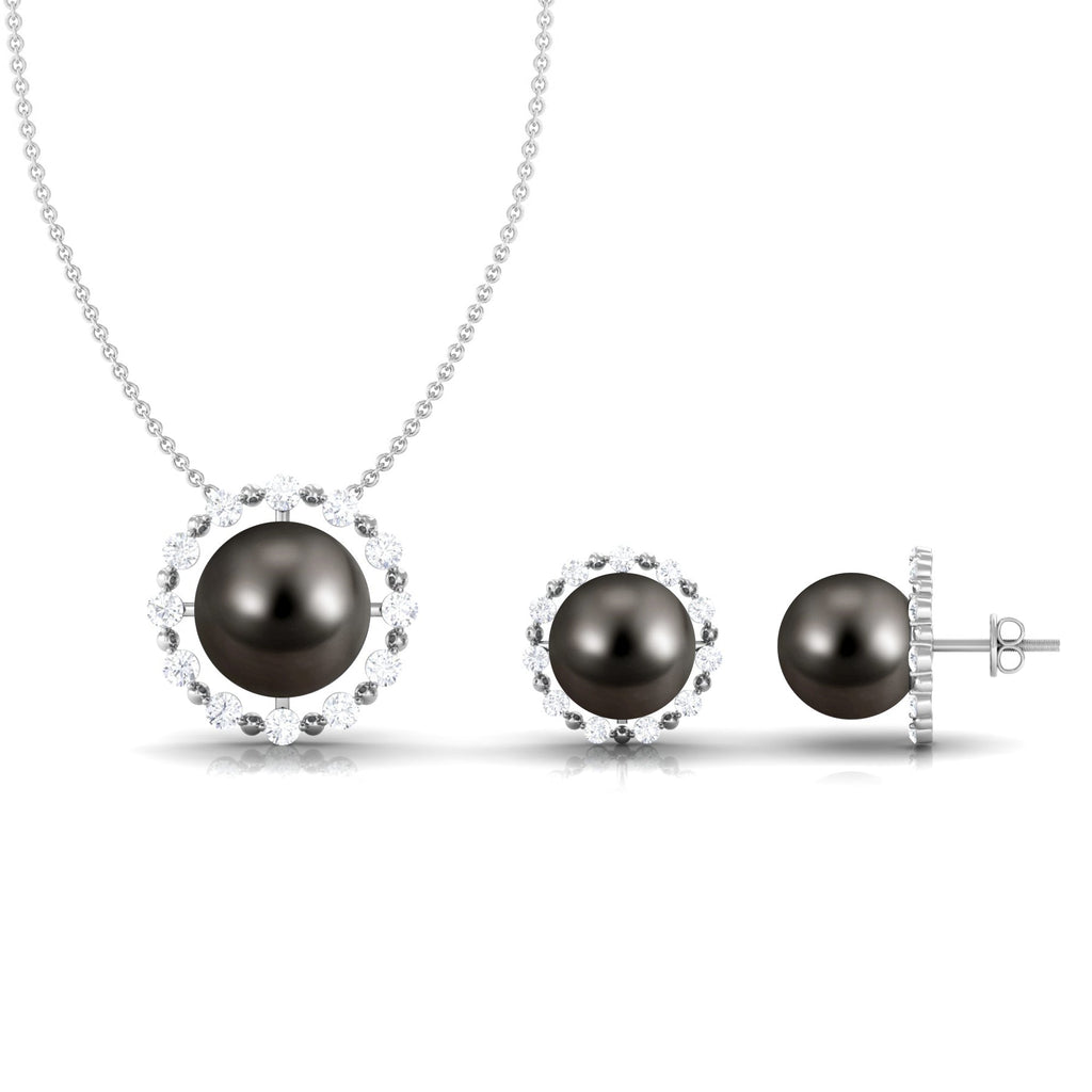 Black Tahitian Pearl and Moissanite Jewelry Set