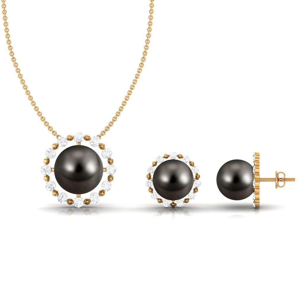 Black Tahitian Pearl and Moissanite Jewelry Set