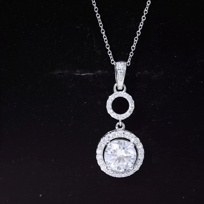 Claw Set Round Moissanite Halo Dangle Pendant Necklace