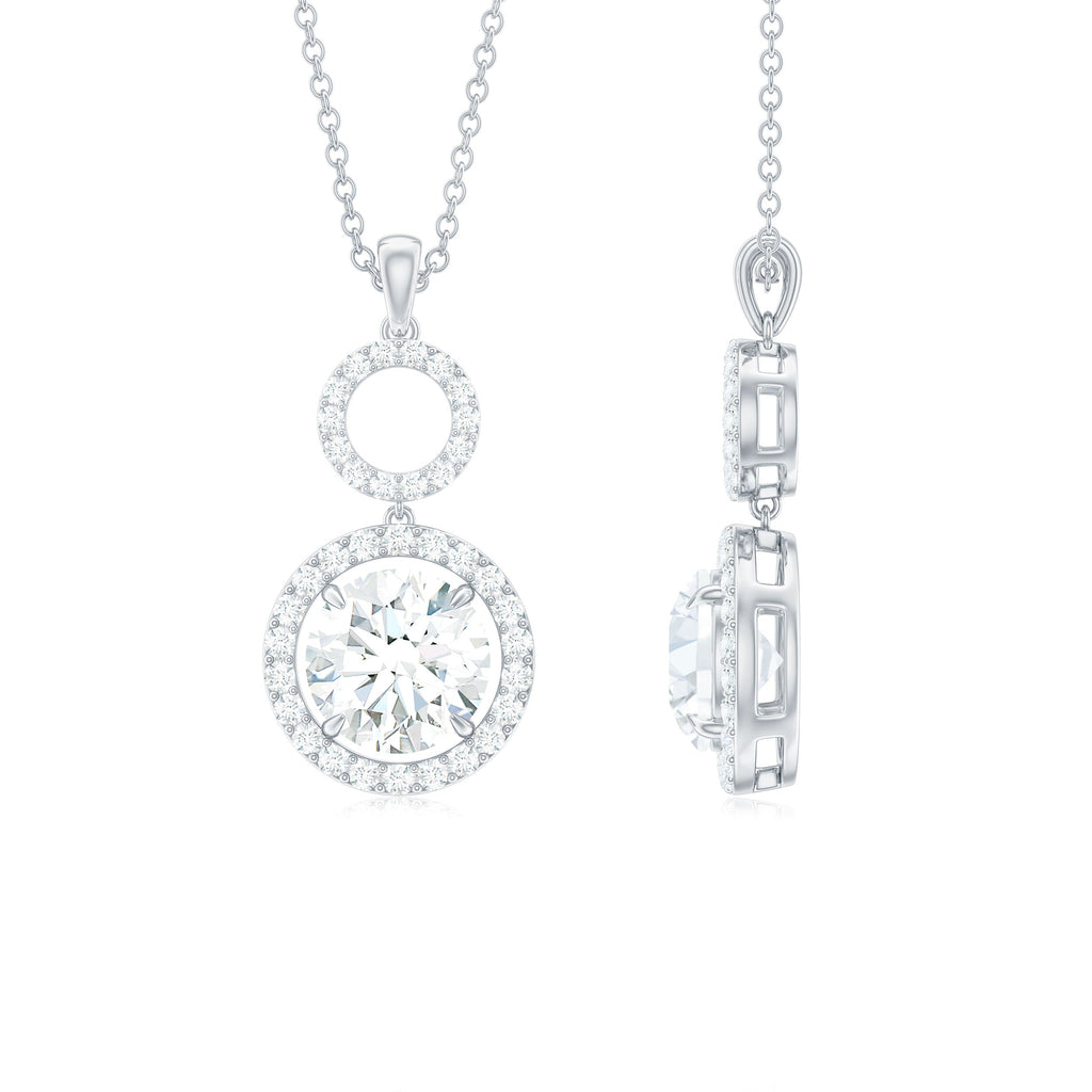 Claw Set Round Moissanite Halo Dangle Pendant Necklace