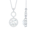 Claw Set Round Moissanite Halo Dangle Pendant Necklace