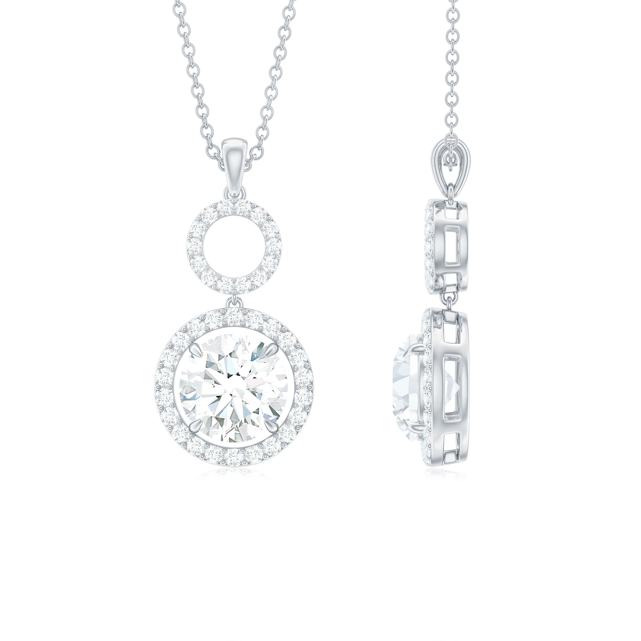 Claw Set Round Moissanite Halo Dangle Pendant Necklace