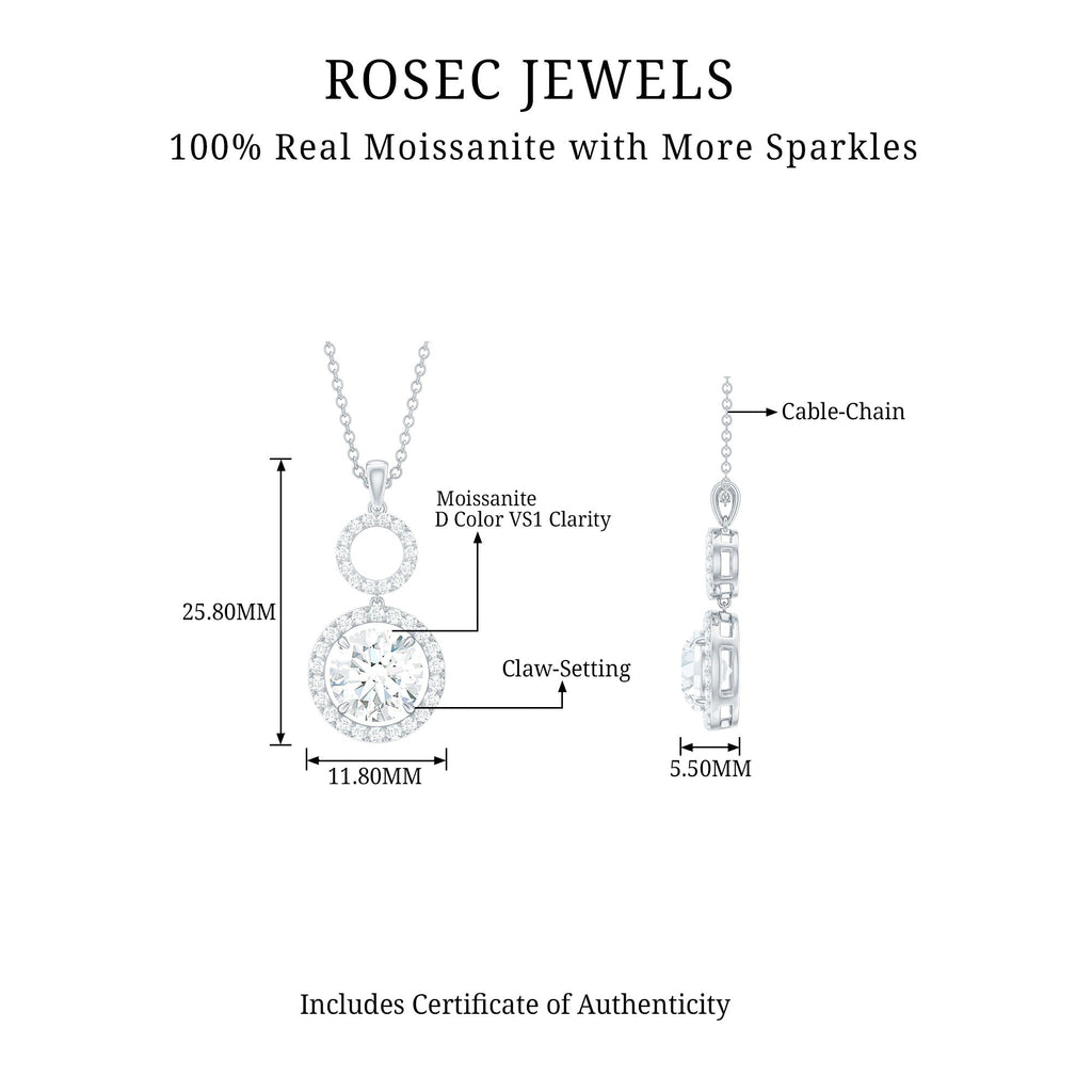 Claw Set Round Moissanite Halo Dangle Pendant Necklace