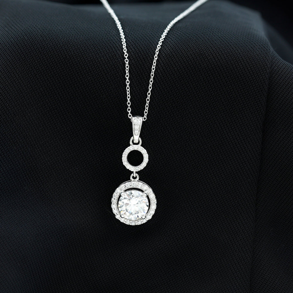 Claw Set Round Moissanite Halo Dangle Pendant Necklace
