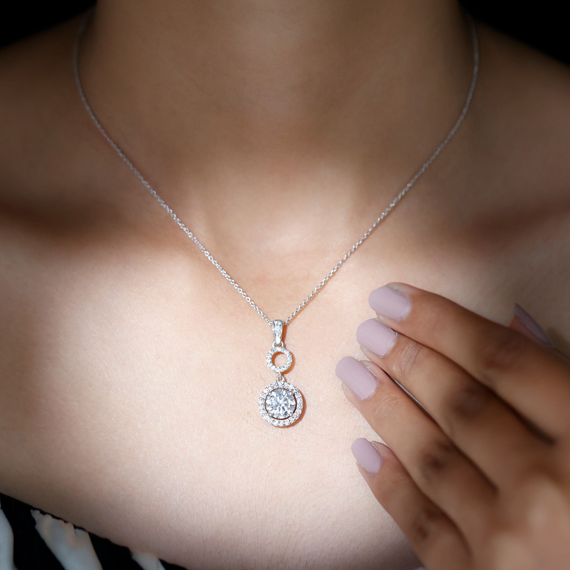 Claw Set Round Moissanite Halo Dangle Pendant Necklace