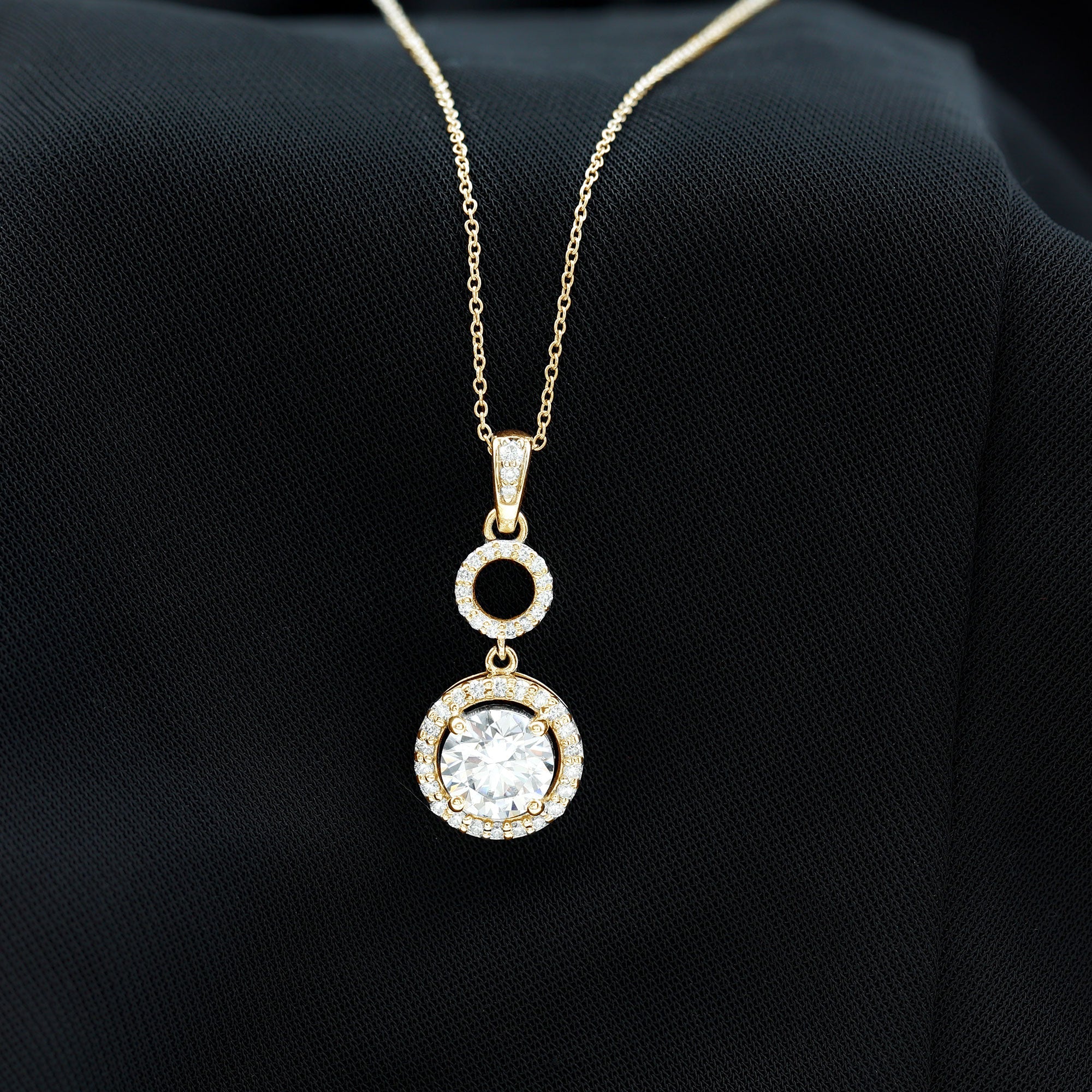 Claw Set Round Moissanite Halo Dangle Pendant Necklace