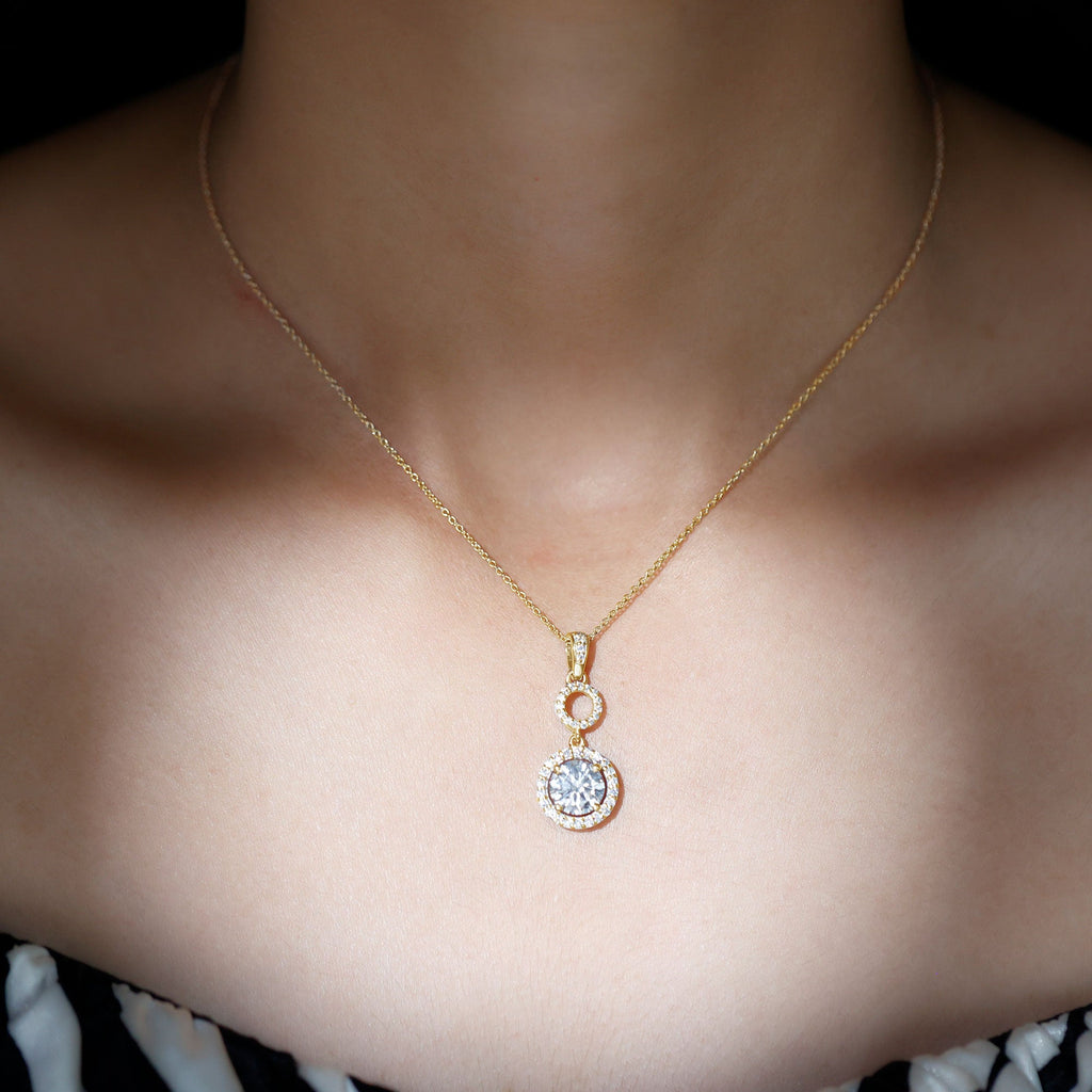 Claw Set Round Moissanite Halo Dangle Pendant Necklace