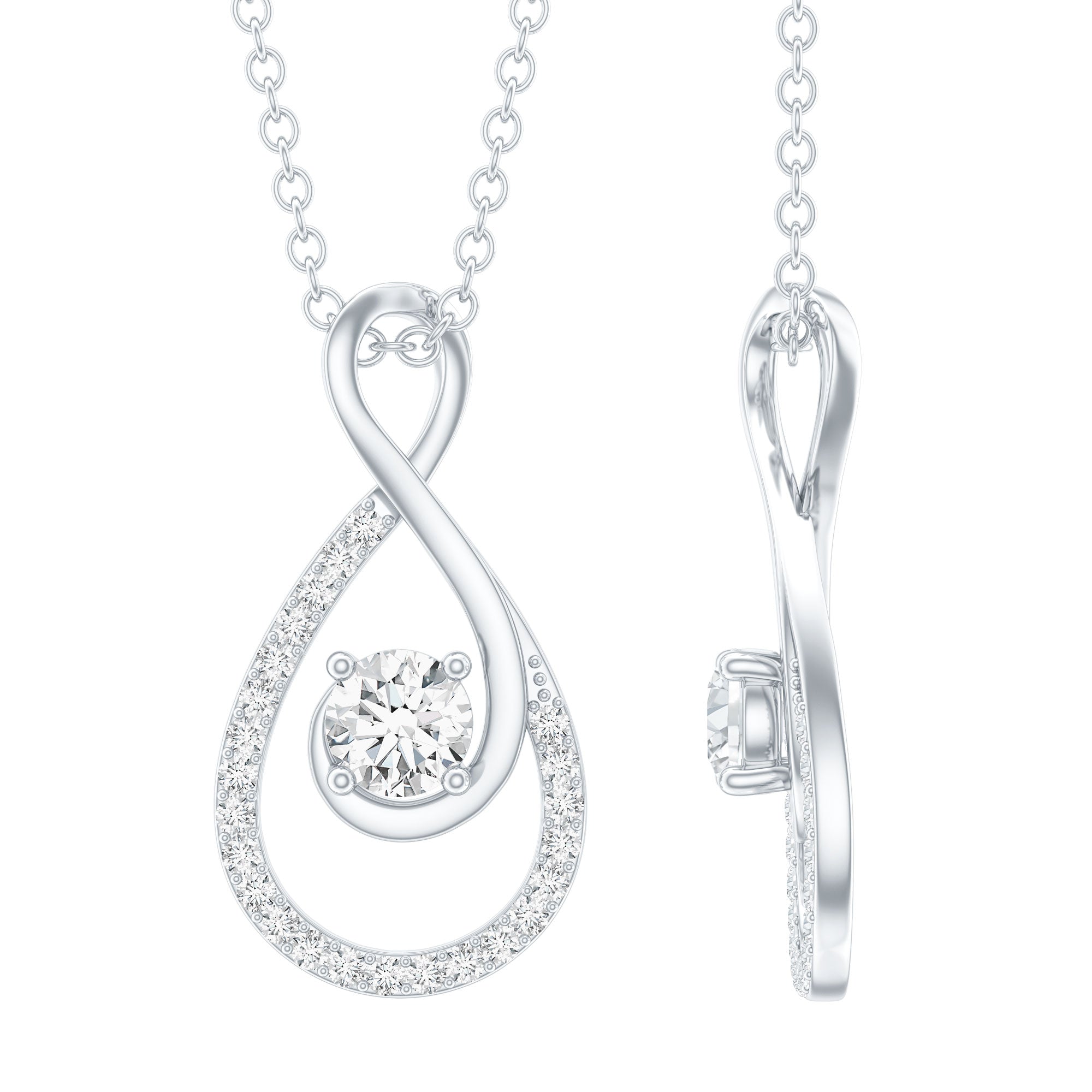Certified Moissanite Silver Infinity Drop Pendant Necklace
