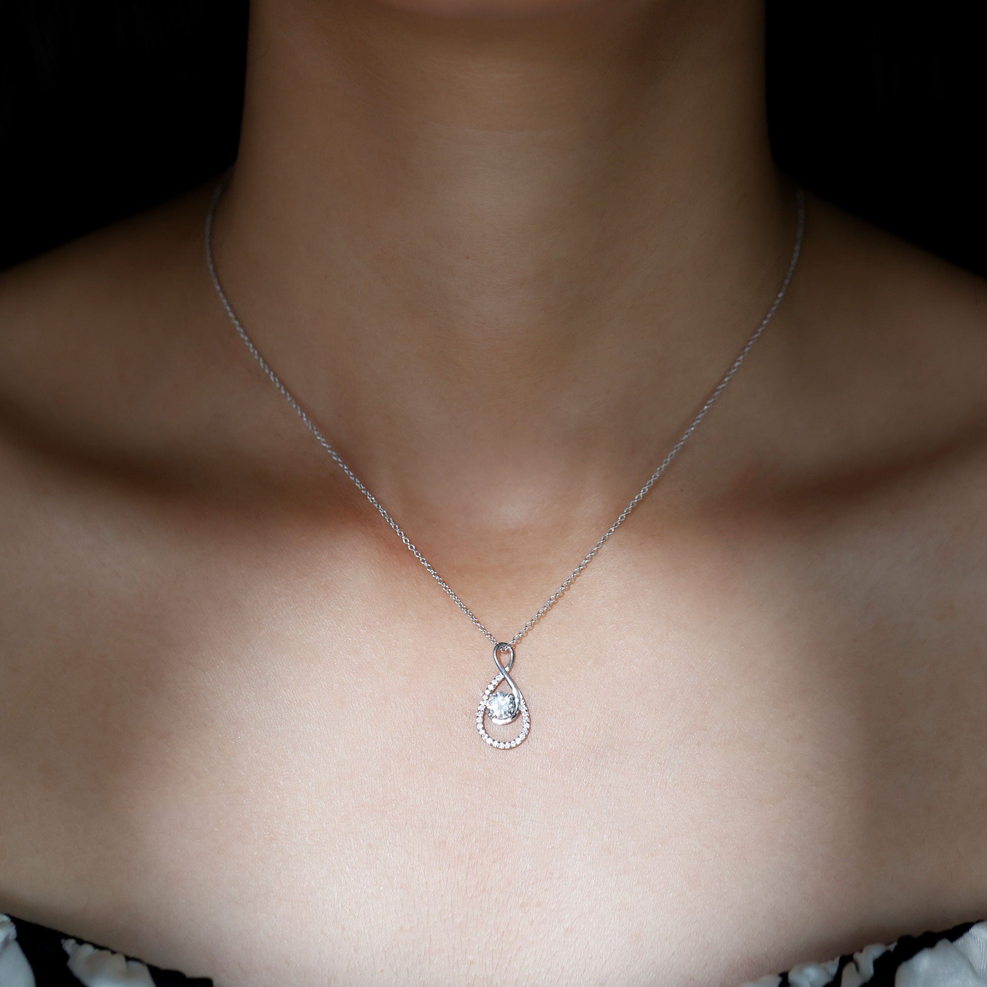 Certified Moissanite Silver Infinity Drop Pendant Necklace