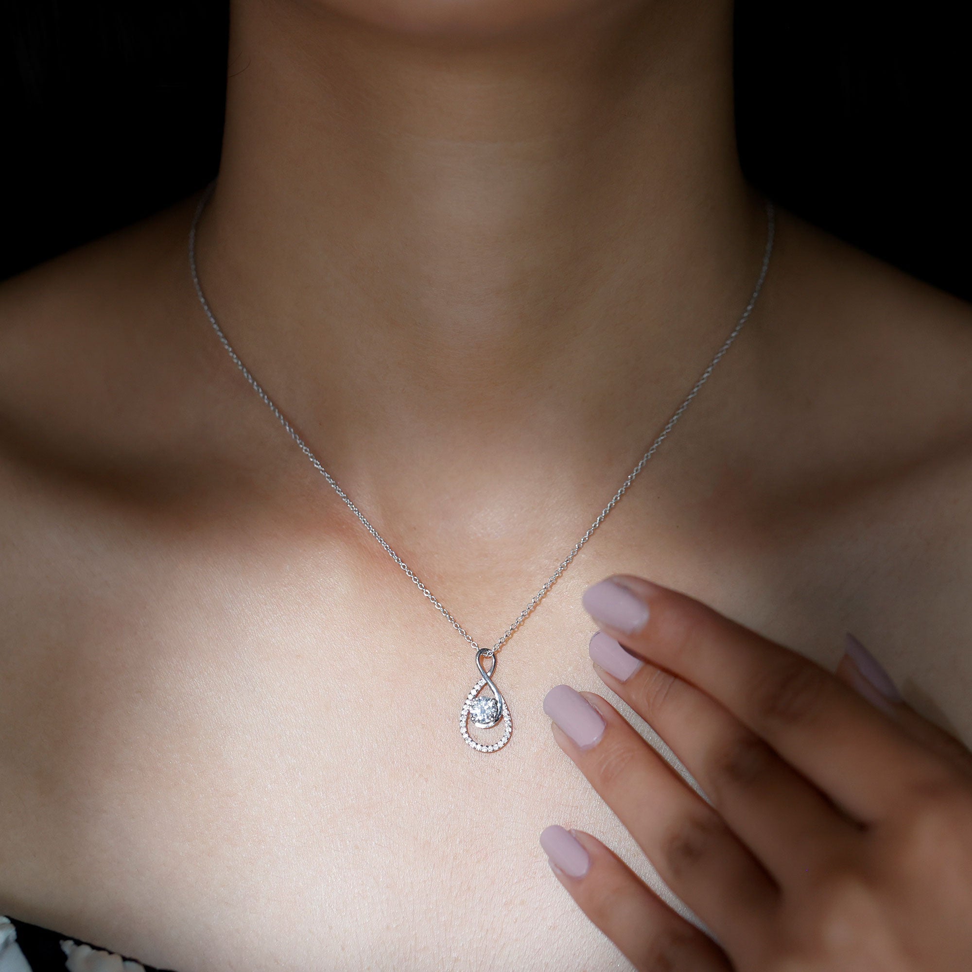 Certified Moissanite Silver Infinity Drop Pendant Necklace