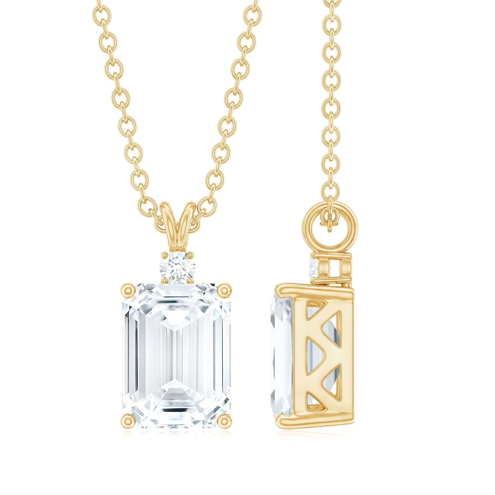 Emerald Cut Moissanite Solitaire Pendant Necklace