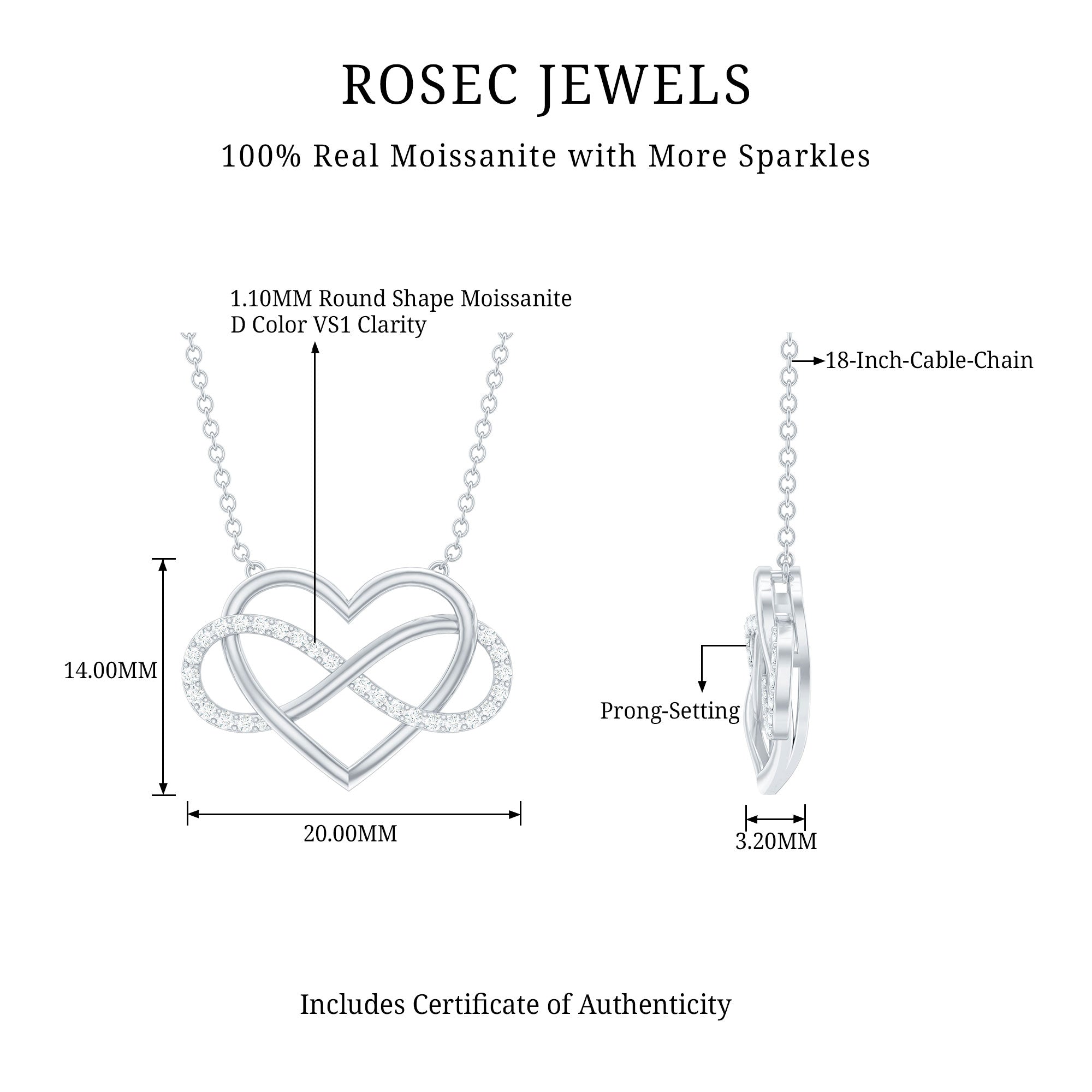 Moissanite Infinity Heart Necklace In Sterling Silver