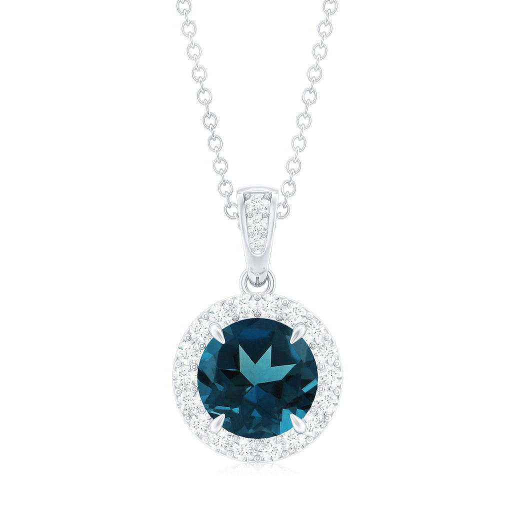 London Blue Topaz Round Halo Pendant with Diamond
