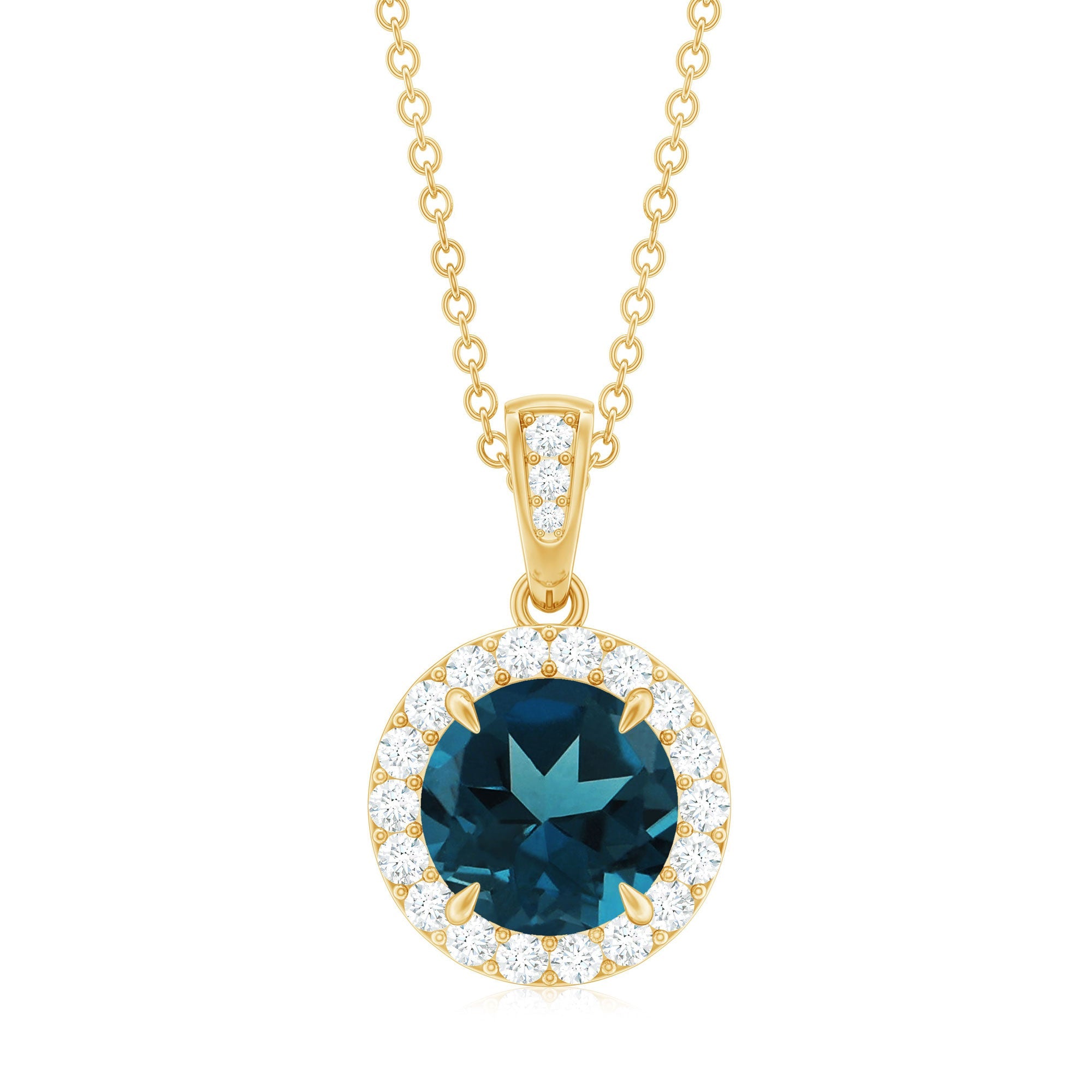 London Blue Topaz Round Halo Pendant with Diamond