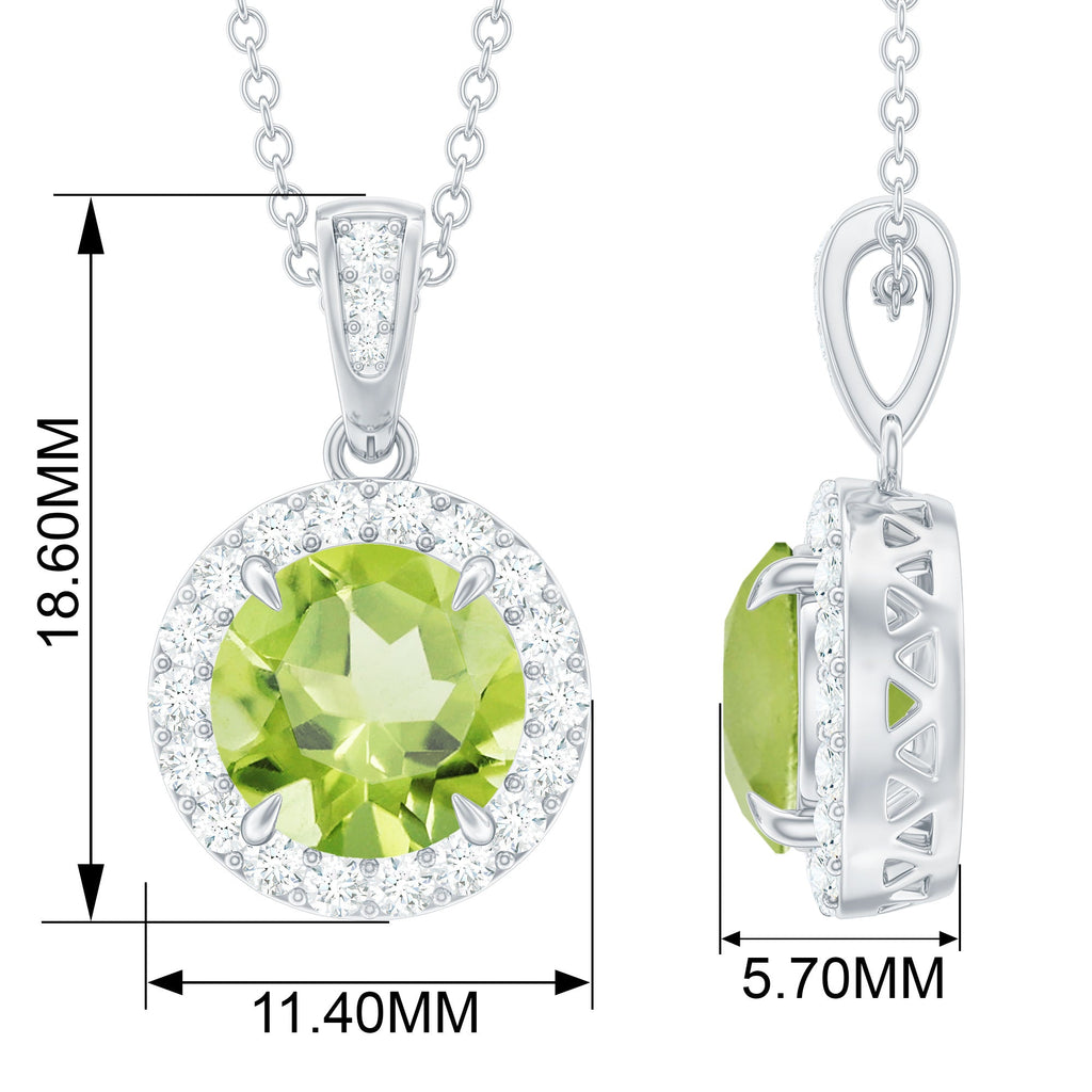 Claw Set Round Peridot and Diamond Halo Pendant