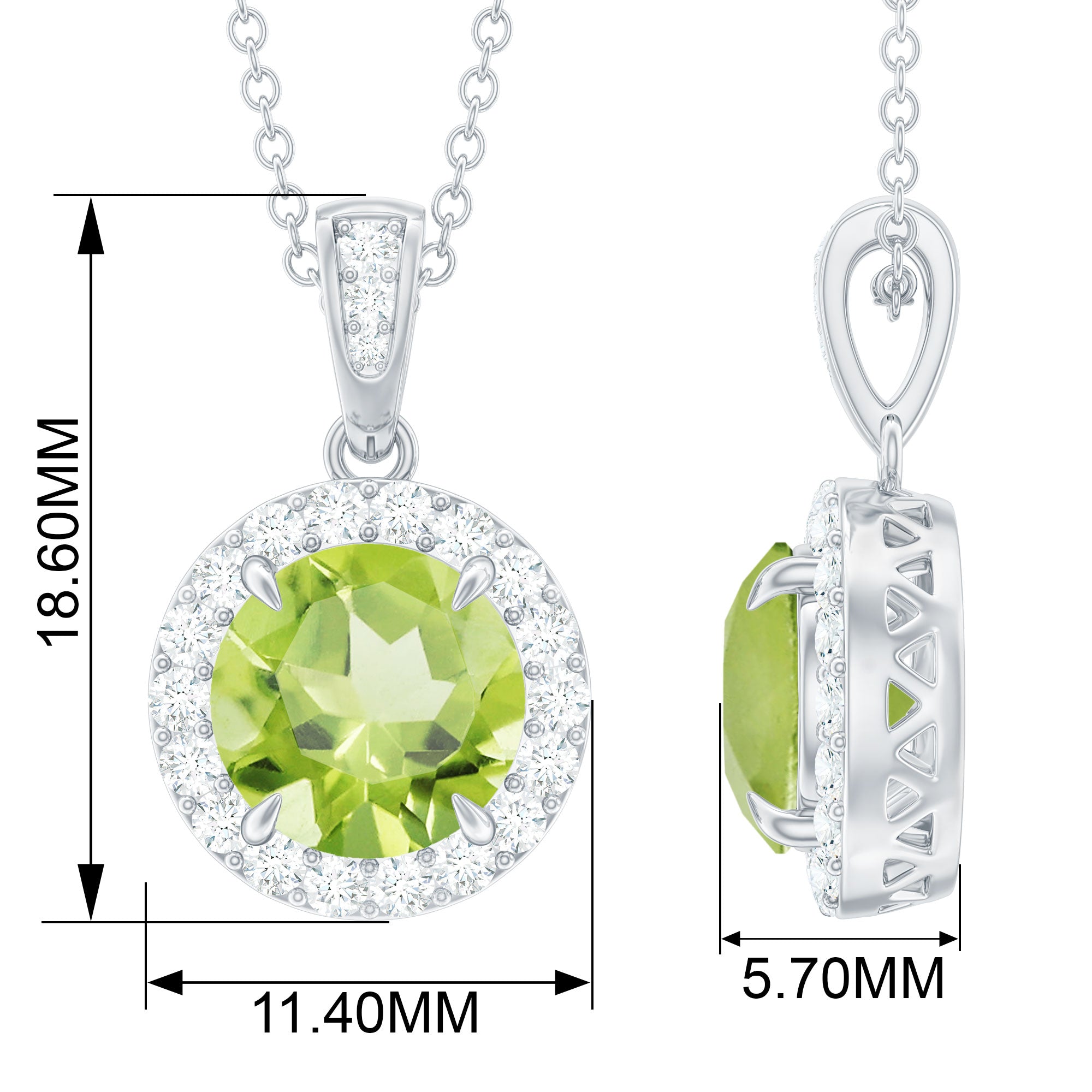 Claw Set Round Peridot and Diamond Halo Pendant
