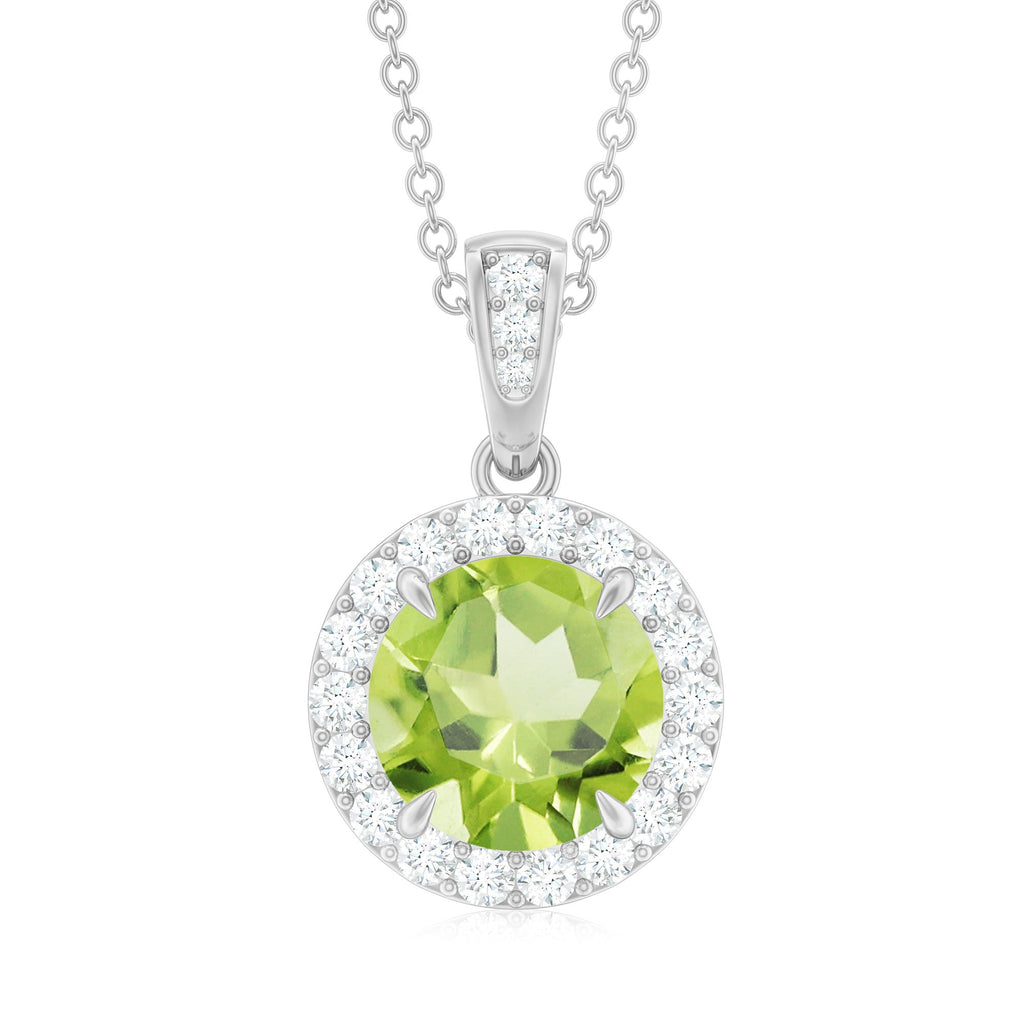 Claw Set Round Peridot and Diamond Halo Pendant