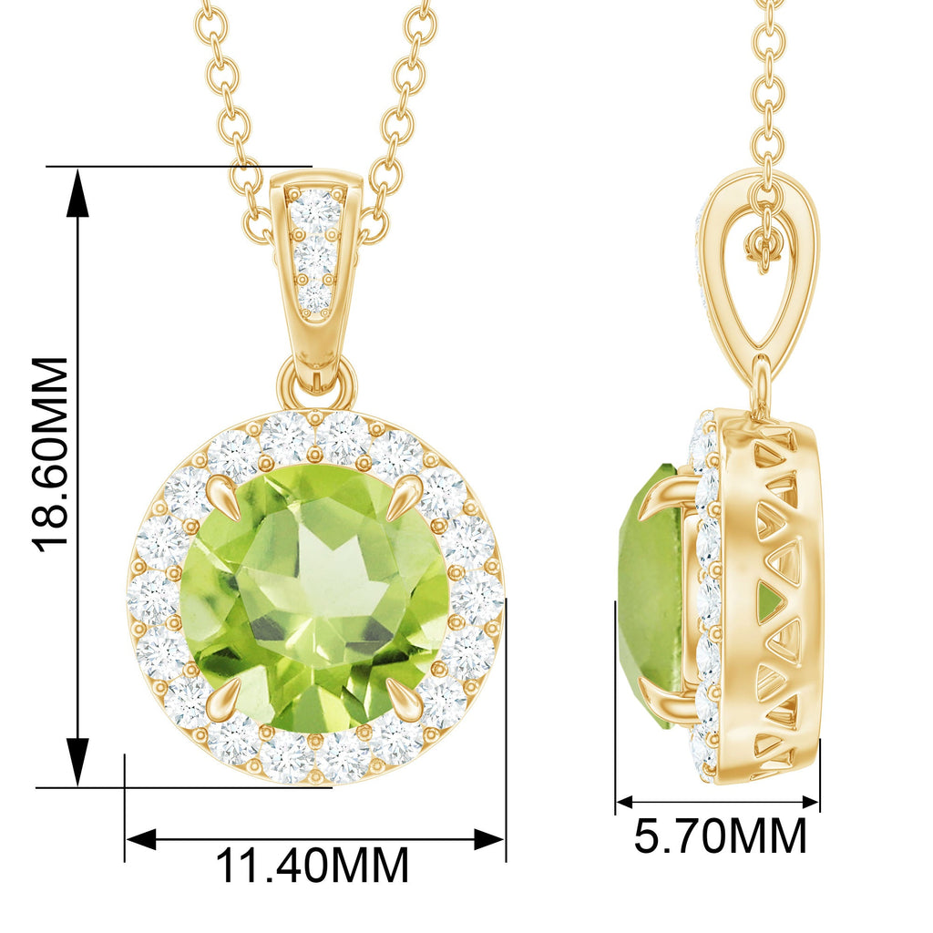 Claw Set Round Peridot and Diamond Halo Pendant