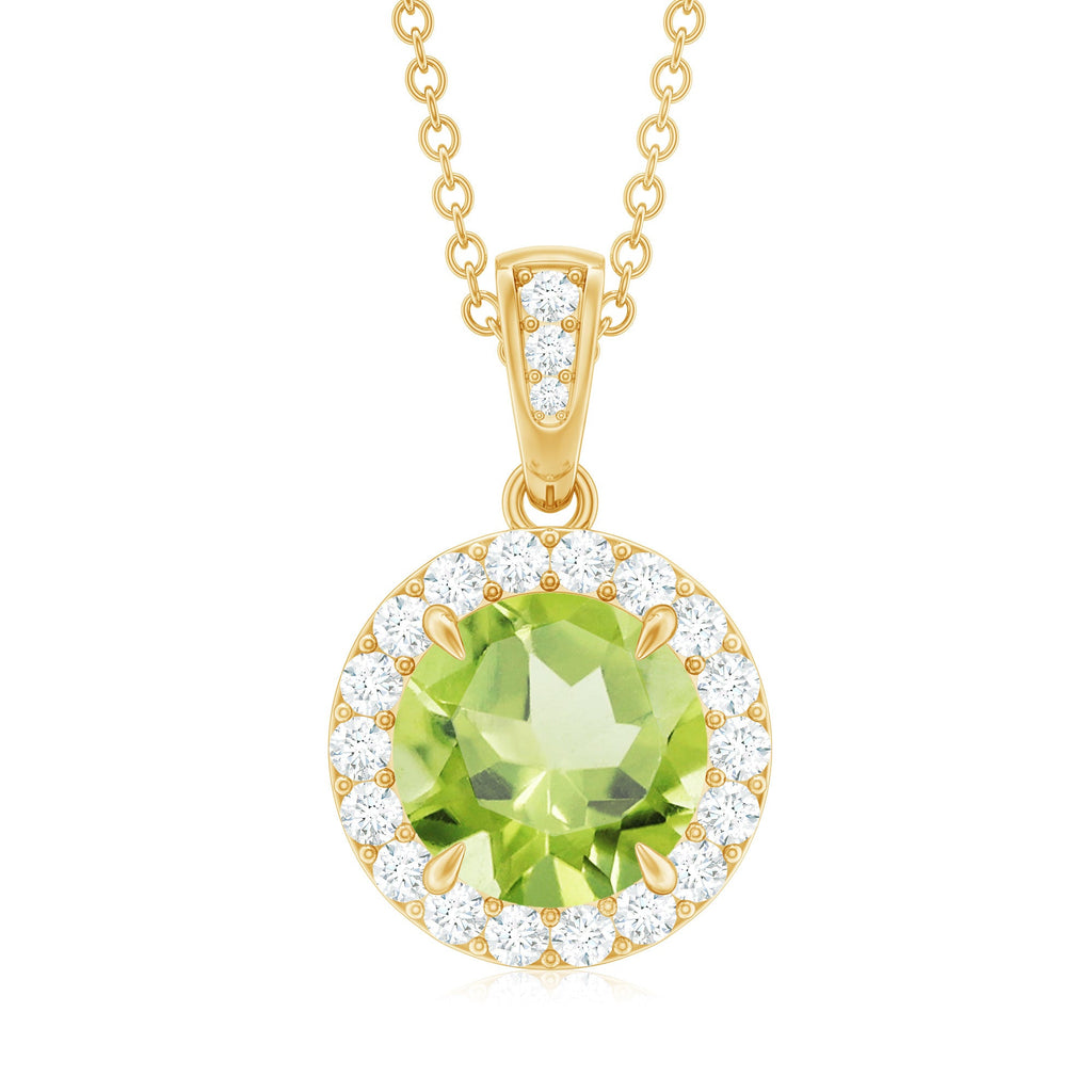 Claw Set Round Peridot and Diamond Halo Pendant