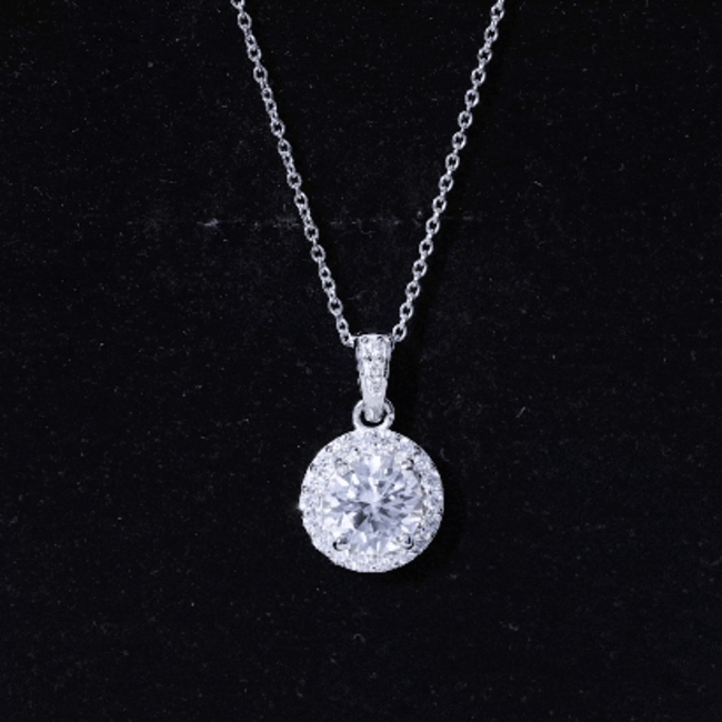 Round Cubic Zirconia Classic Halo Pendant