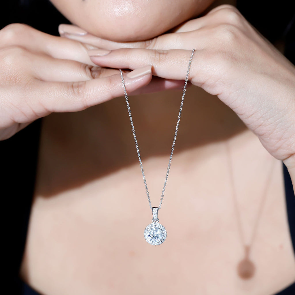 Round Cubic Zirconia Classic Halo Pendant