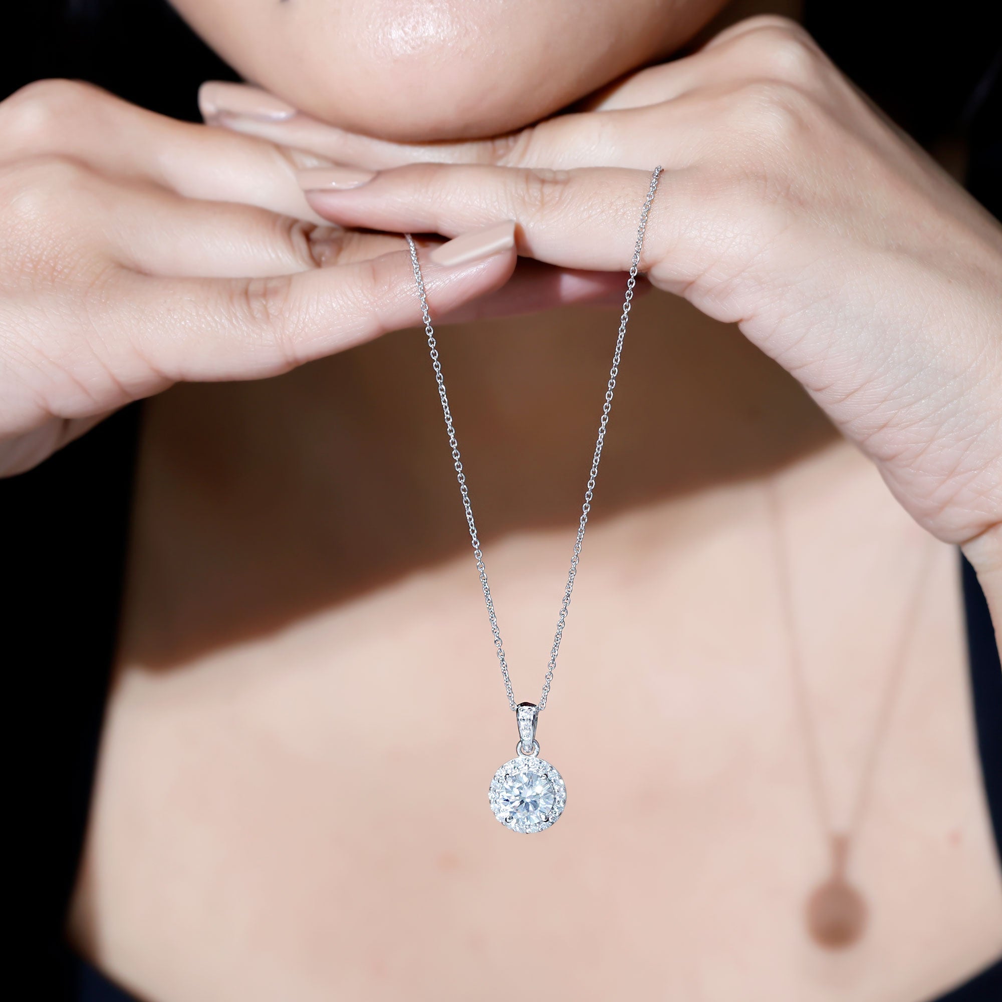 Round Cubic Zirconia Classic Halo Pendant